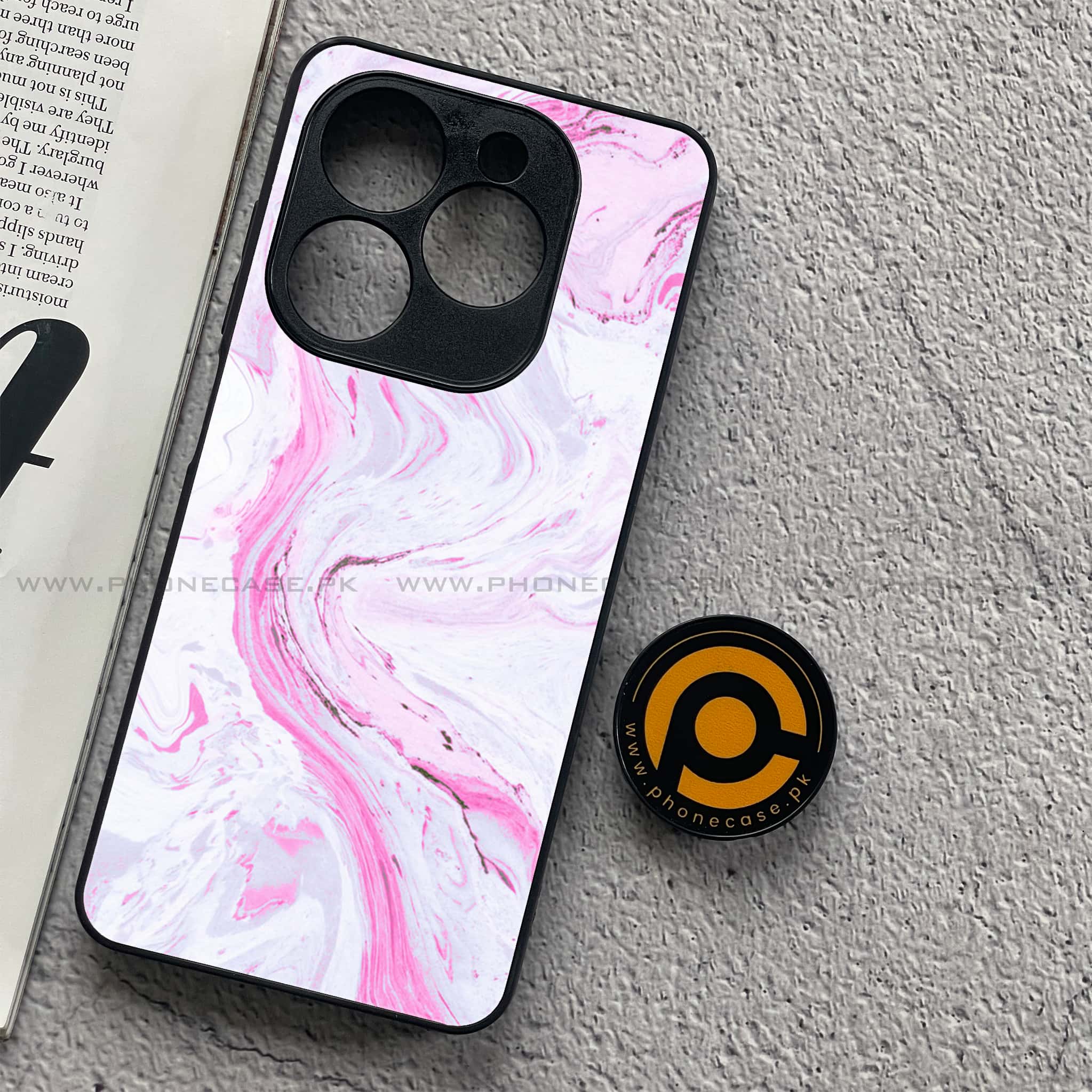 Infinix Smart 8 Pro - Pink Marble Series - Premium Metal Printed soft Bumper shock Proof Case