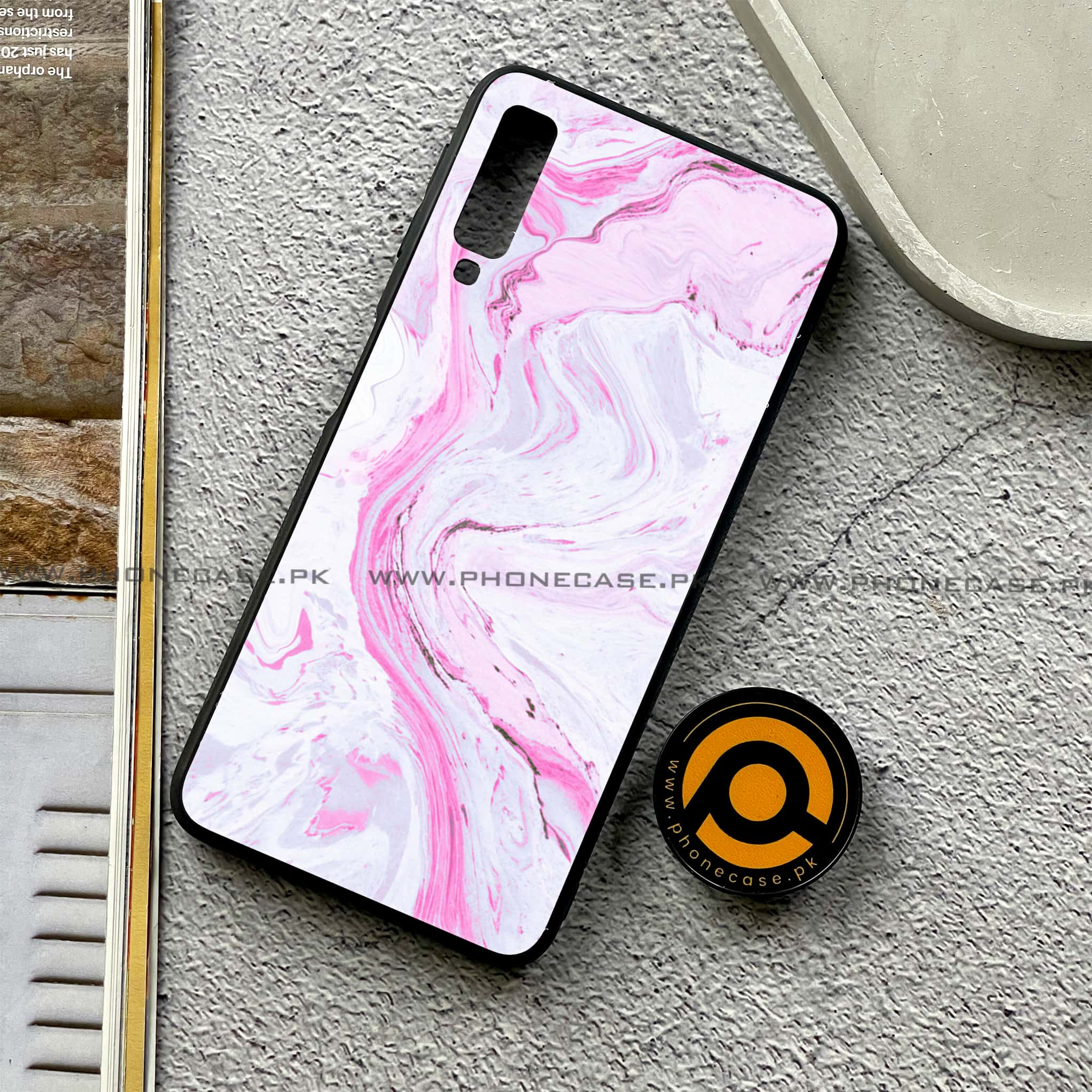 Galaxy A7 2018 - Pink Marble Series - Premium Printed Metal soft Bumper shock Proof Case