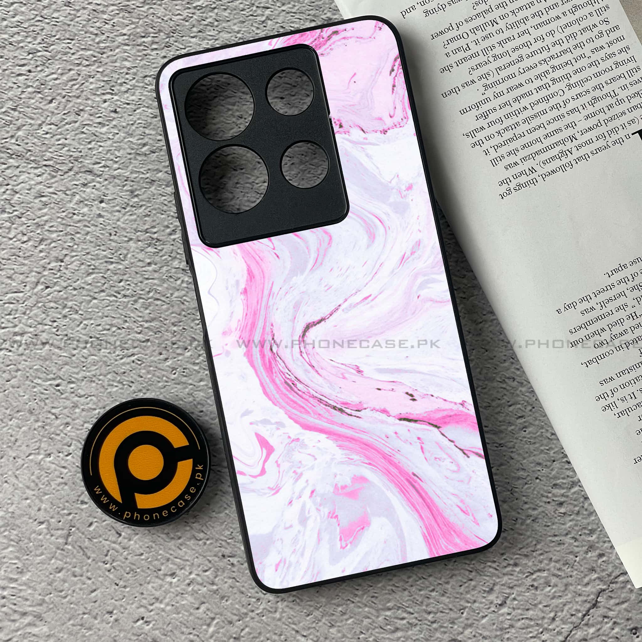 Infinix Note 30 - Pink Marble Series - Premium Printed Glass soft Bumper shock Proof Case