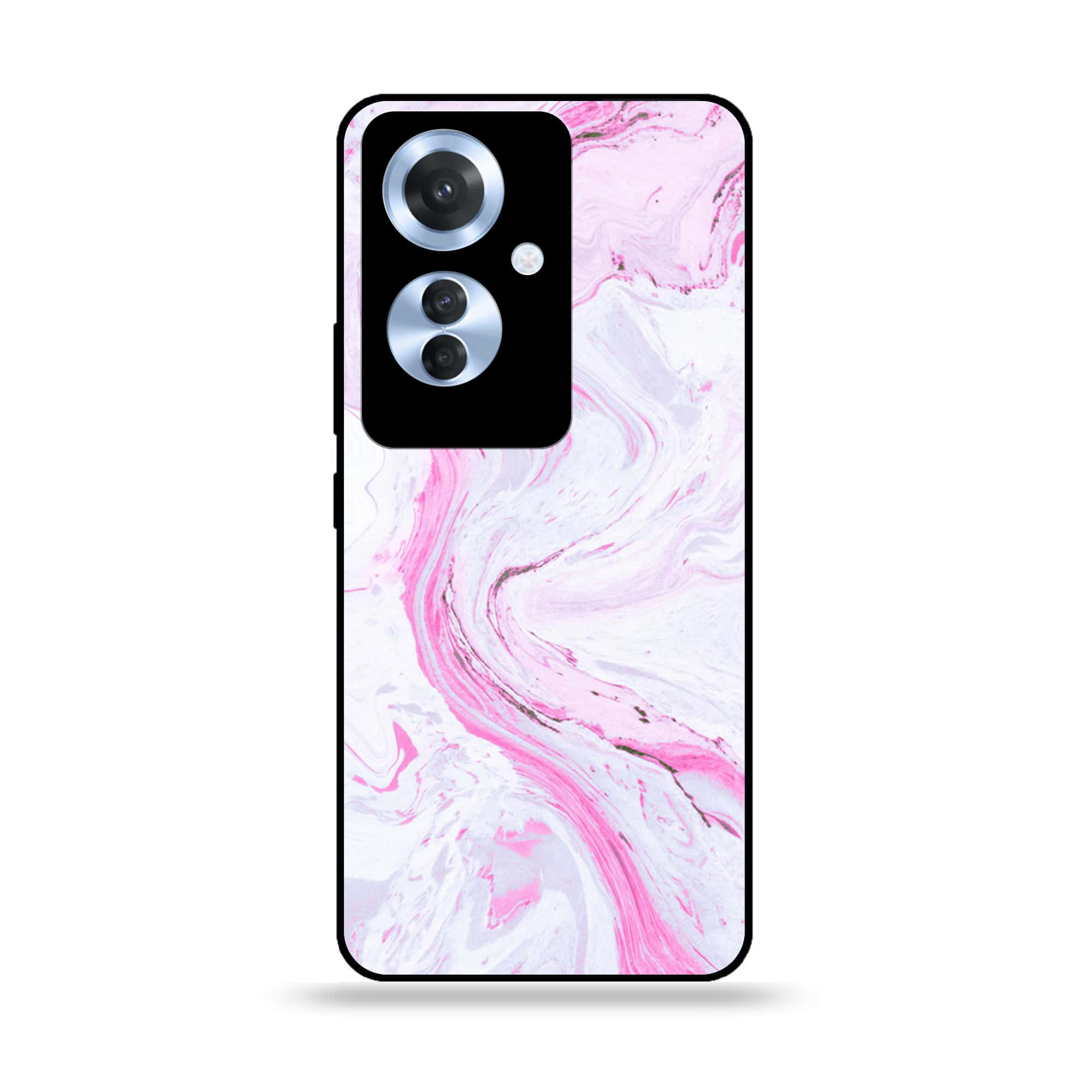 Oppo Reno 11F - Pink Marble Series - Premium Printed Glass soft Bumper shock Proof Case