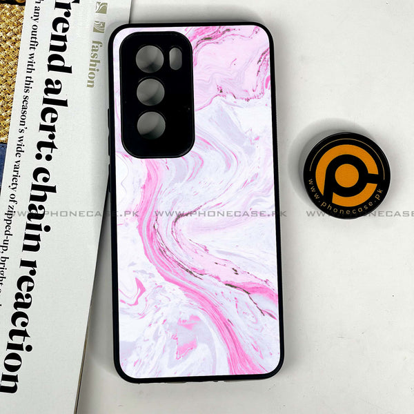 Oppo Reno 12 5G - Pink Marble Series - Premium Printed Glass soft Bumper shock Proof Case