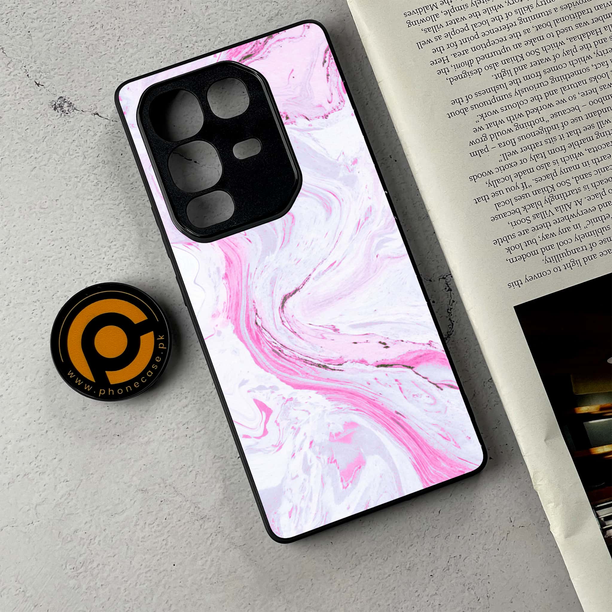 Infinix Note 50 - Pink Marble Series - Premium Metal Printed Soft Bumper Shockproof Case