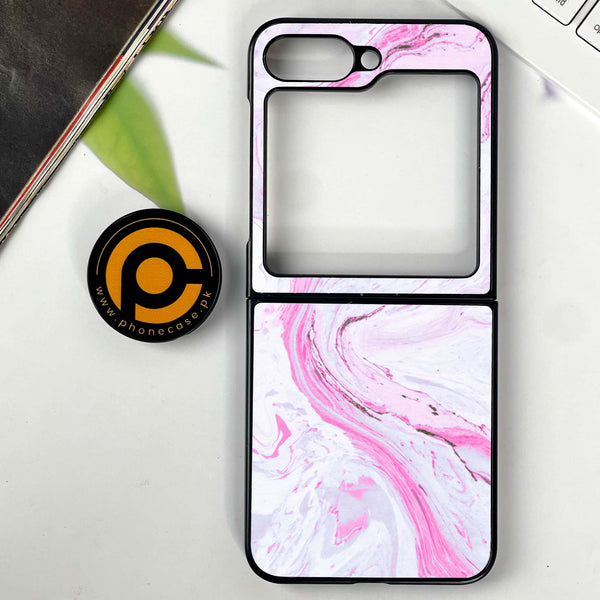 Galaxy Z Flip 6 - Pink Marble Series - Premium Printed Glass soft Bumper shock Proof Case