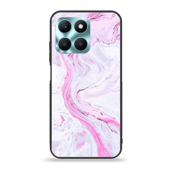 Honor X6a - Pink Marble Series - Premium Printed Glass soft Bumper shock Proof Case