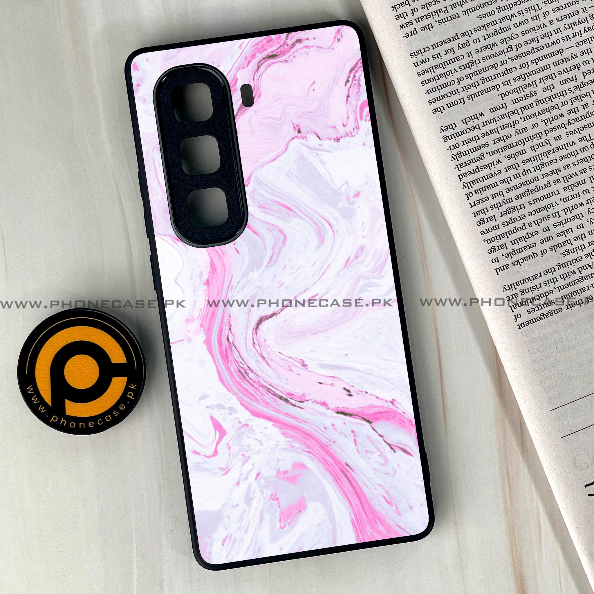 Infinix Hot 60 Pro Plus - Pink Marble Series - Premium Metal Printed soft Bumper shock Proof Case