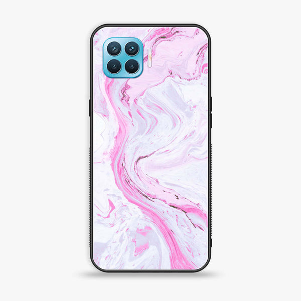 Oppo F17 Pro - Pink Marble Series - Premium Printed Glass soft Bumper shock Proof Case