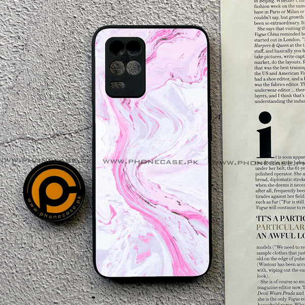 Realme Narzo 30 5G - Pink Marble Series - Premium Printed Glass soft Bumper shock Proof Case