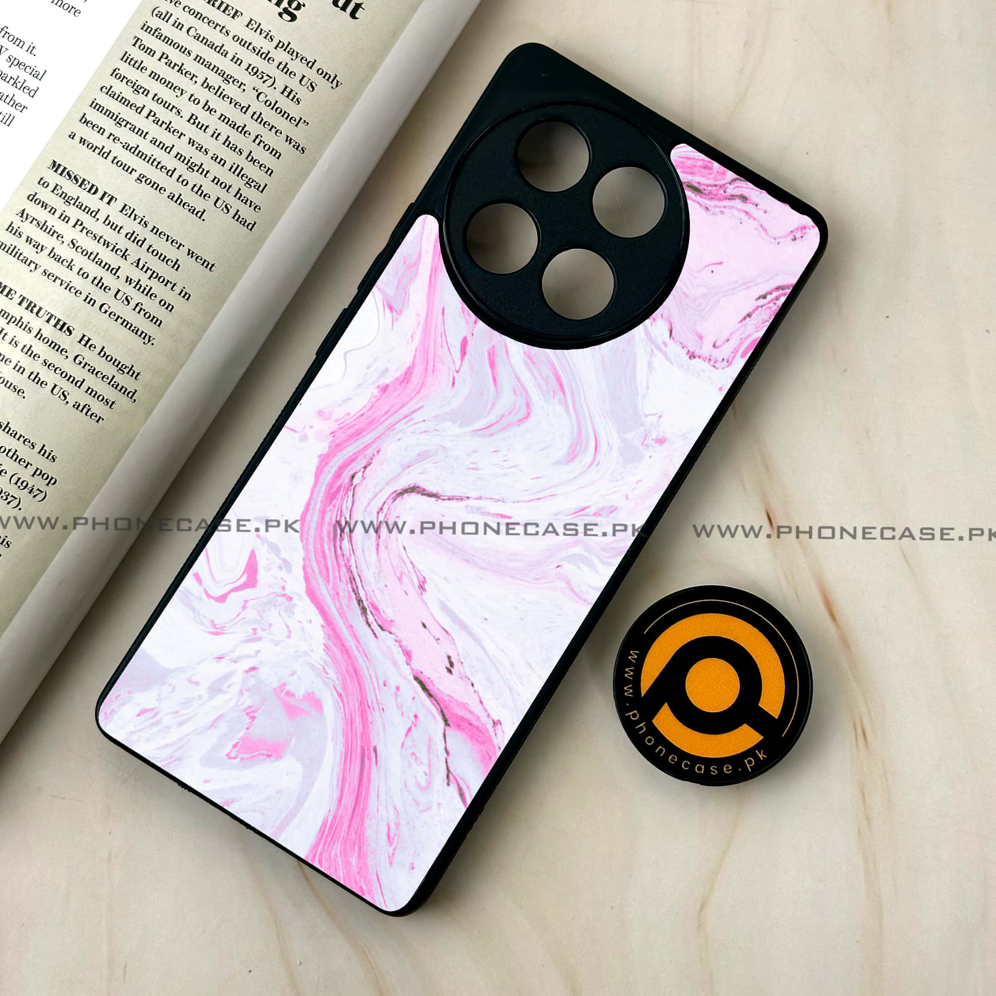 Tecno Camon 30s - Pink Marble Series - Premium Metal Printed soft Bumper shock Proof Case