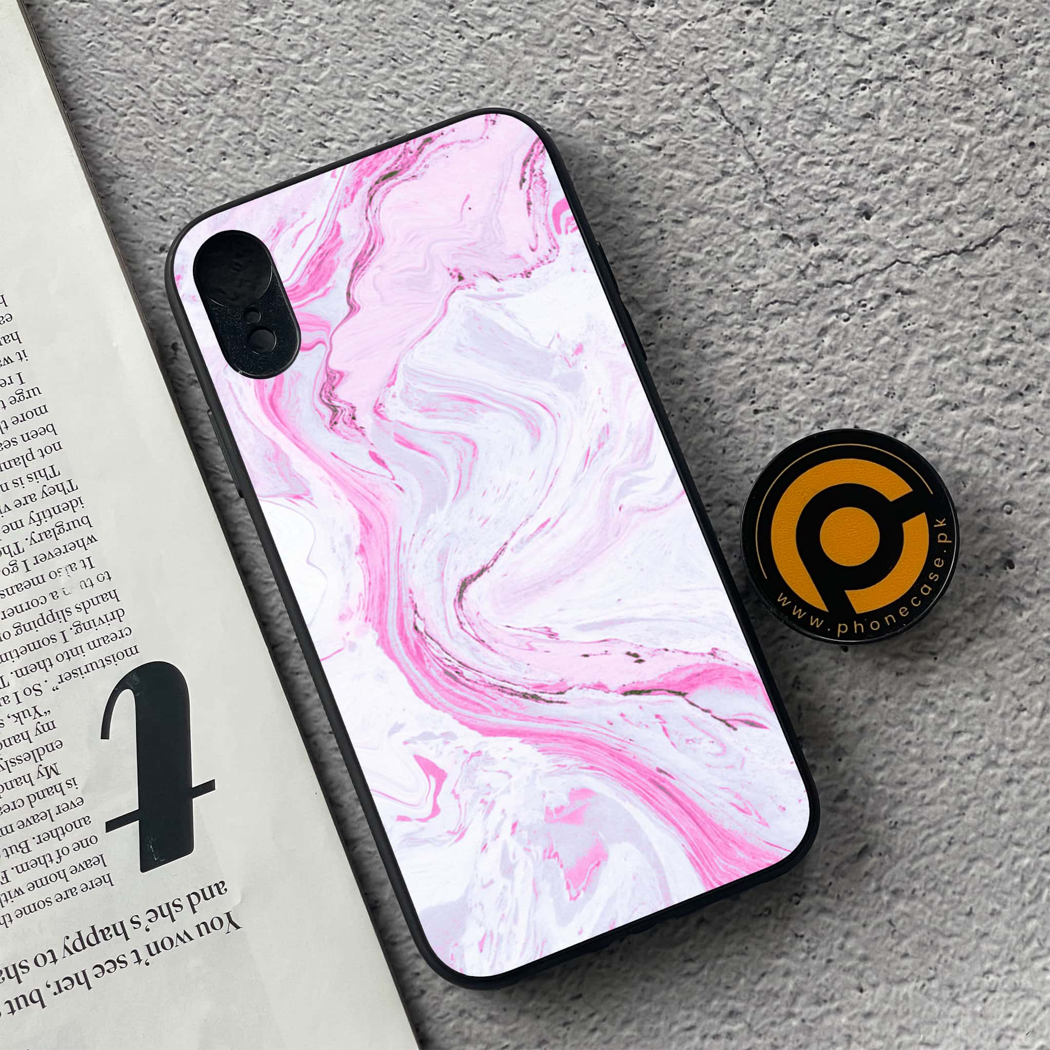 iPhone XR - Pink Marble Series - Premium Metal Printed soft Bumper shock Proof Case