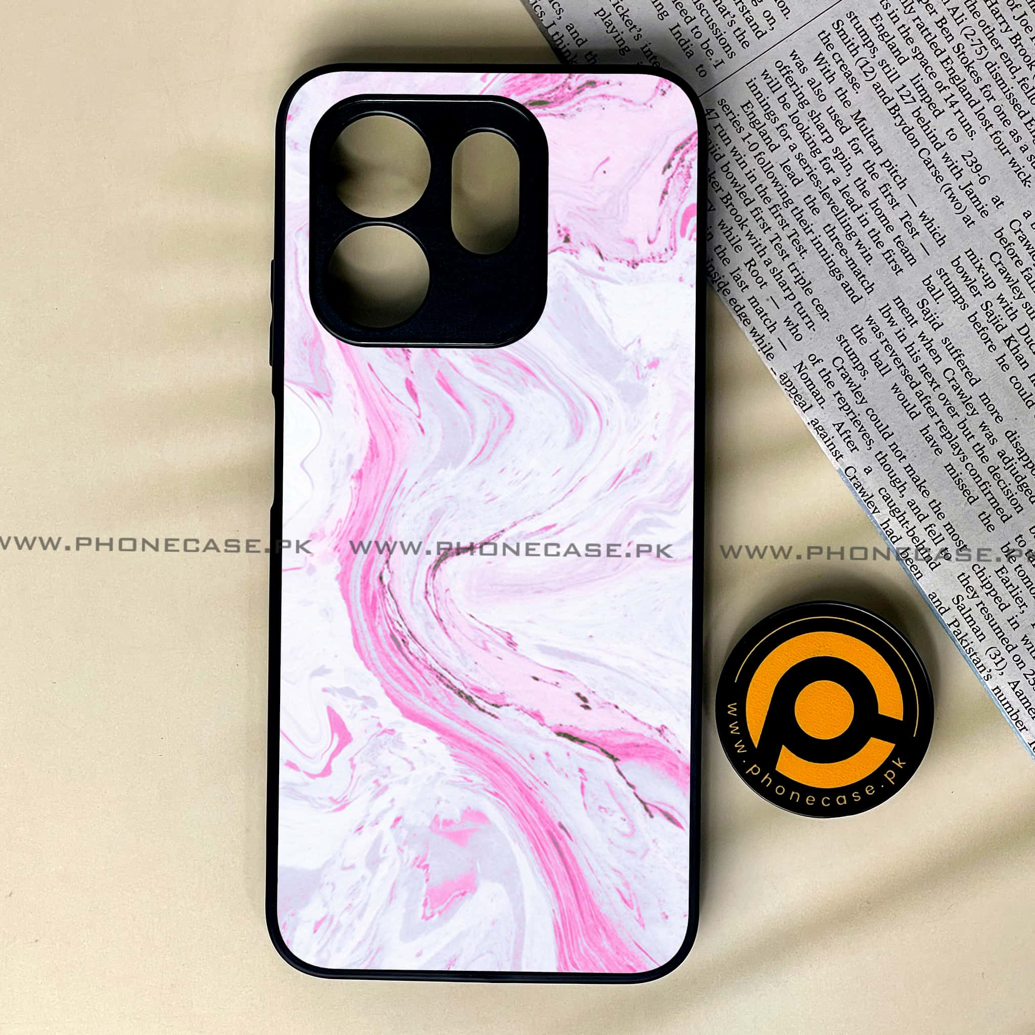 Infinix Hot 50i - Pink Marble Series - Premium Printed Glass soft Bumper shock Proof Case