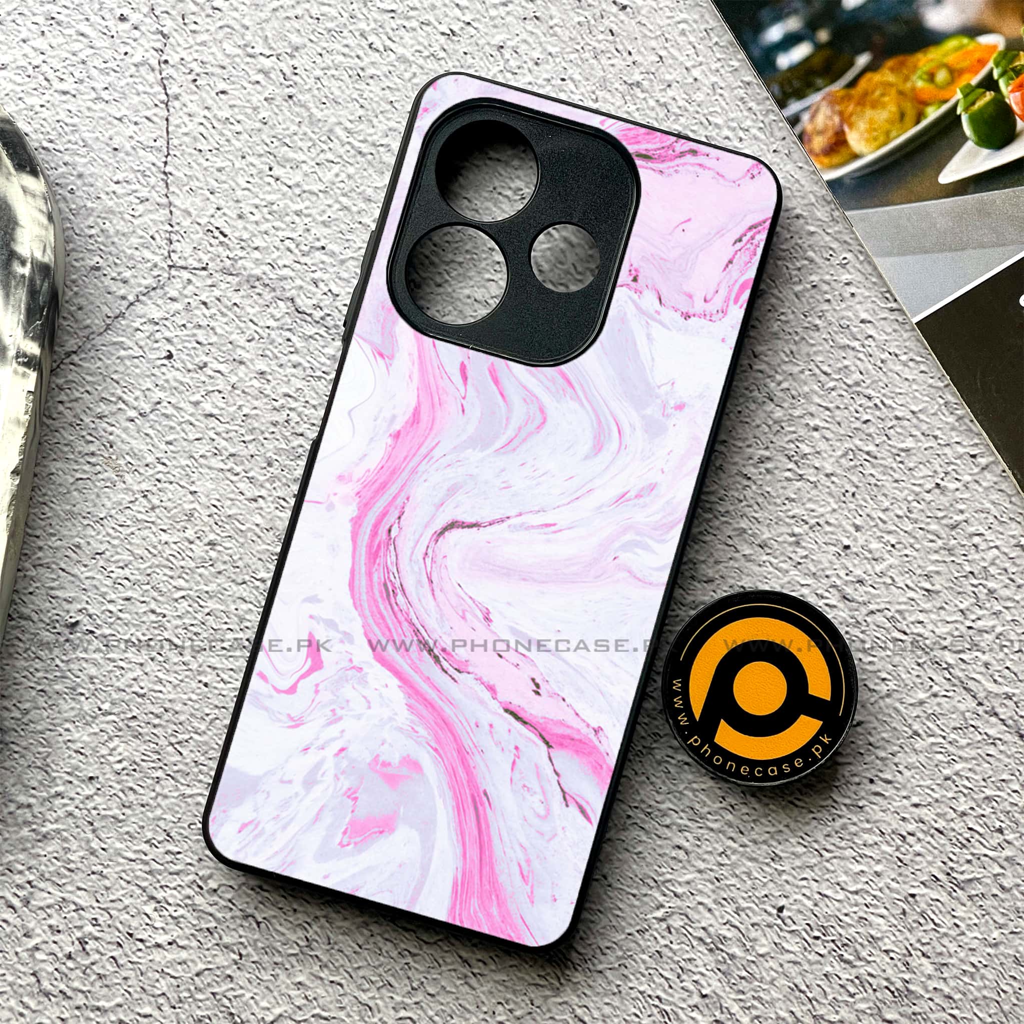 Oppo A5 Pro - Pink Marble Series - Premium Metal Printed soft Bumper shock Proof Case