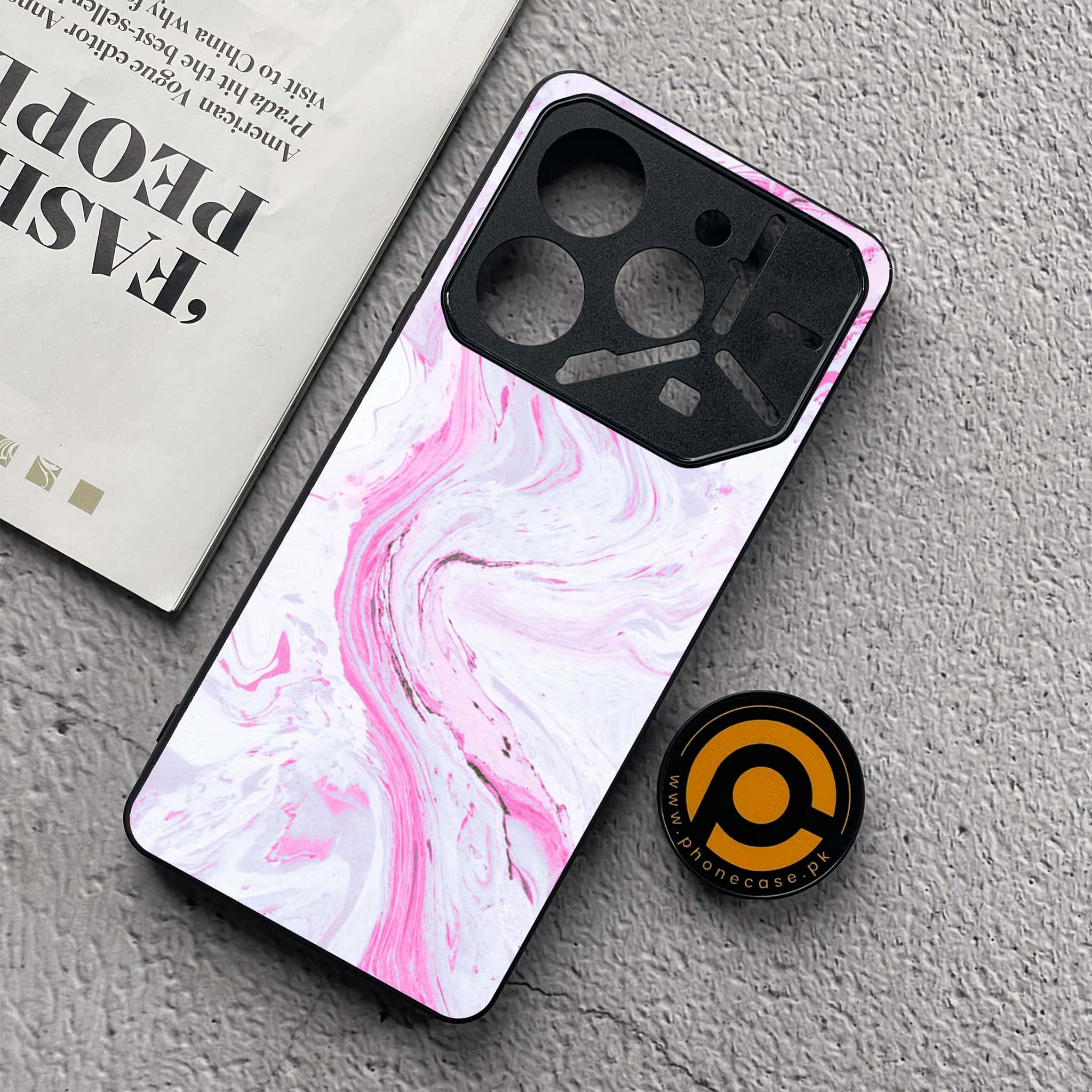 Tecno Pova 6 Neo - Pink Marble Series - Premium Metal  Printed soft Bumper shock Proof Case