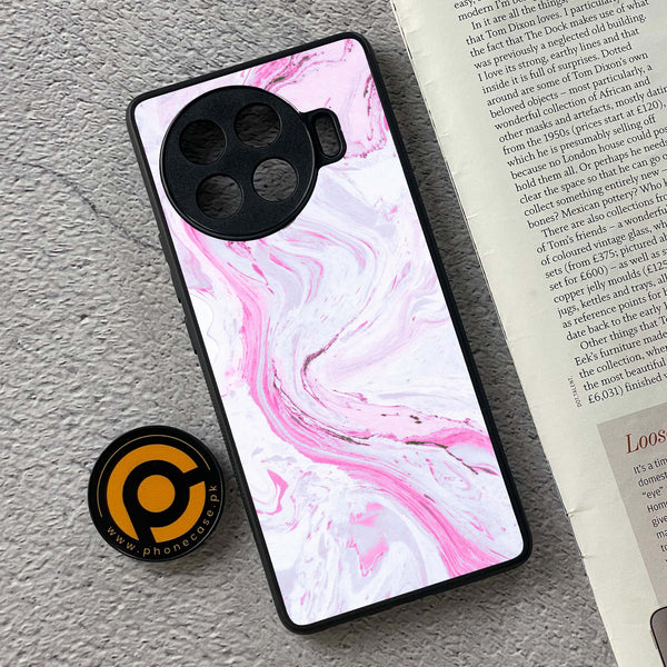 Tecno Spark 20 pro plus - Pink Marble Series - Premium Printed Glass soft Bumper shock Proof Case