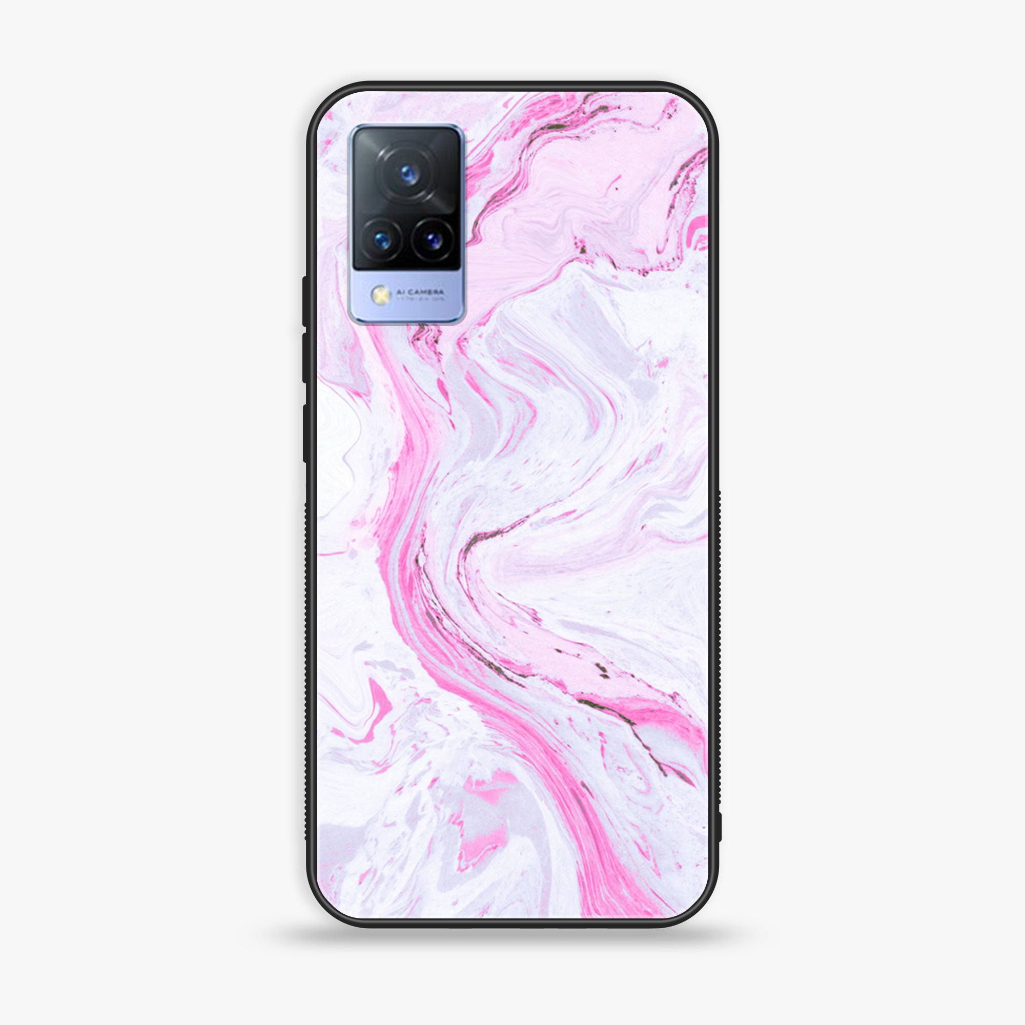 Vivo V21 - Pink Marble Series - Premium Printed Glass soft Bumper shock Proof Case