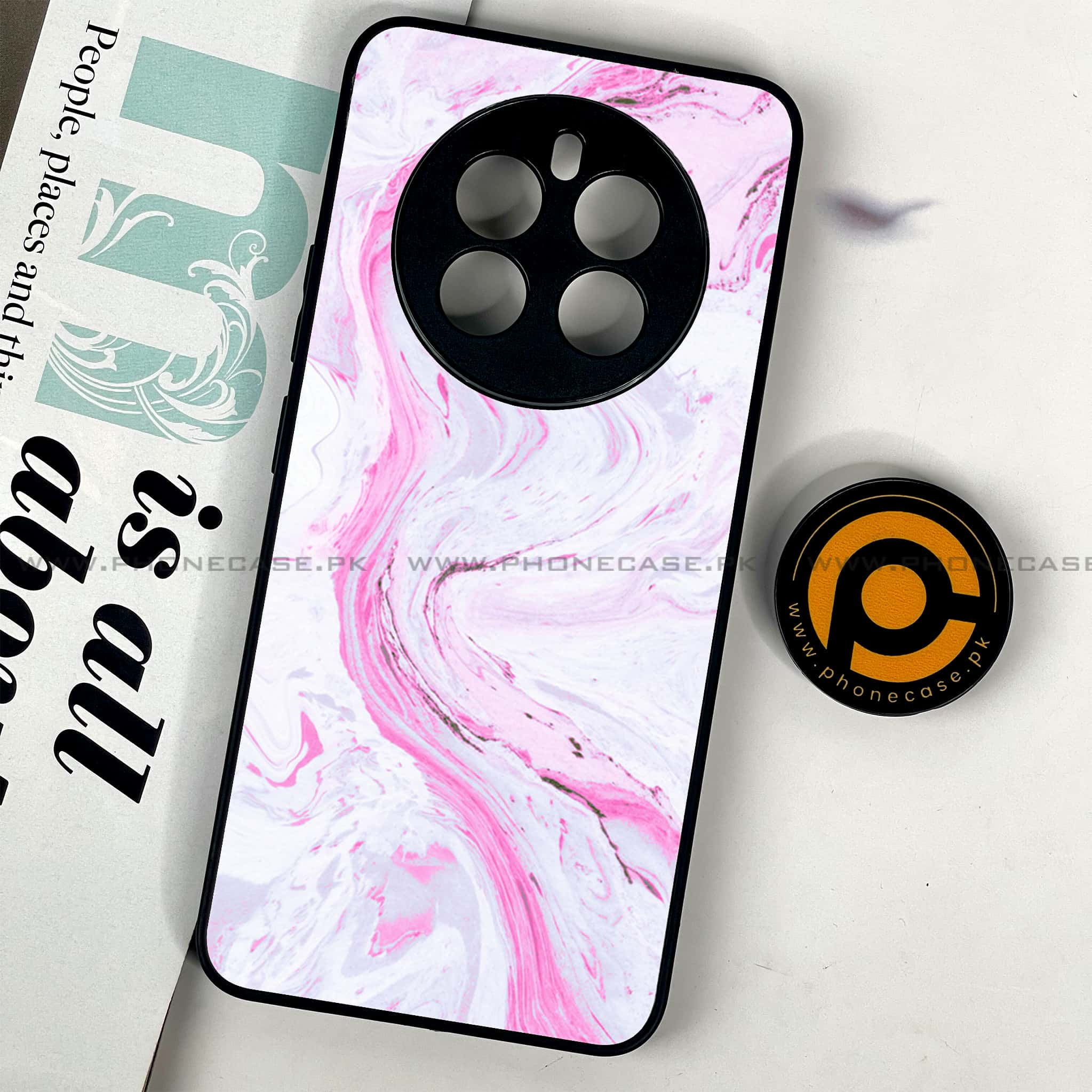 Realme 12 Plus 5G - Pink Marble Series - Premium Printed Glass soft Bumper shock Proof Case