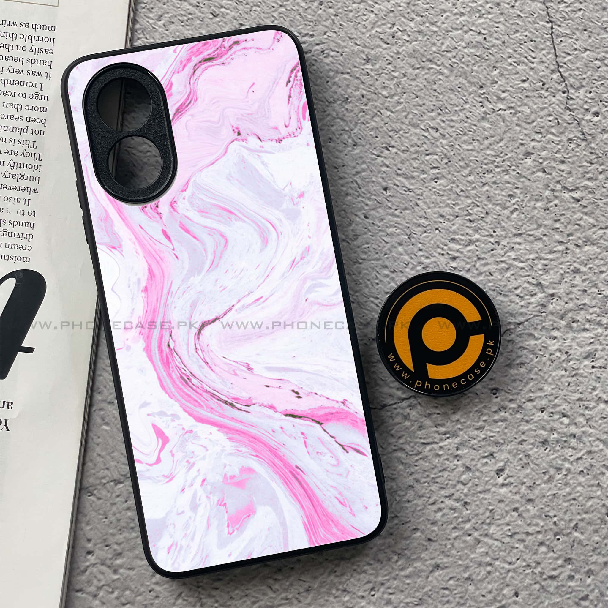 Oppo A18 4G - Pink Marble Series - Premium Printed Glass soft Bumper shock Proof Case