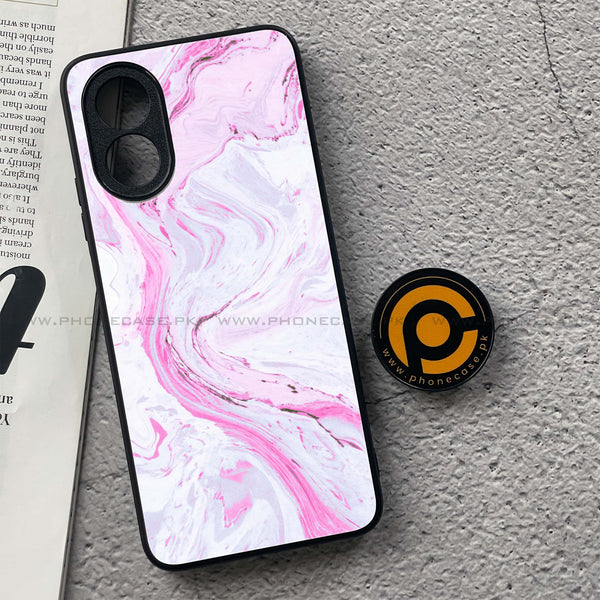 Oppo A18 4G - Pink Marble Series - Premium Printed Glass soft Bumper shock Proof Case