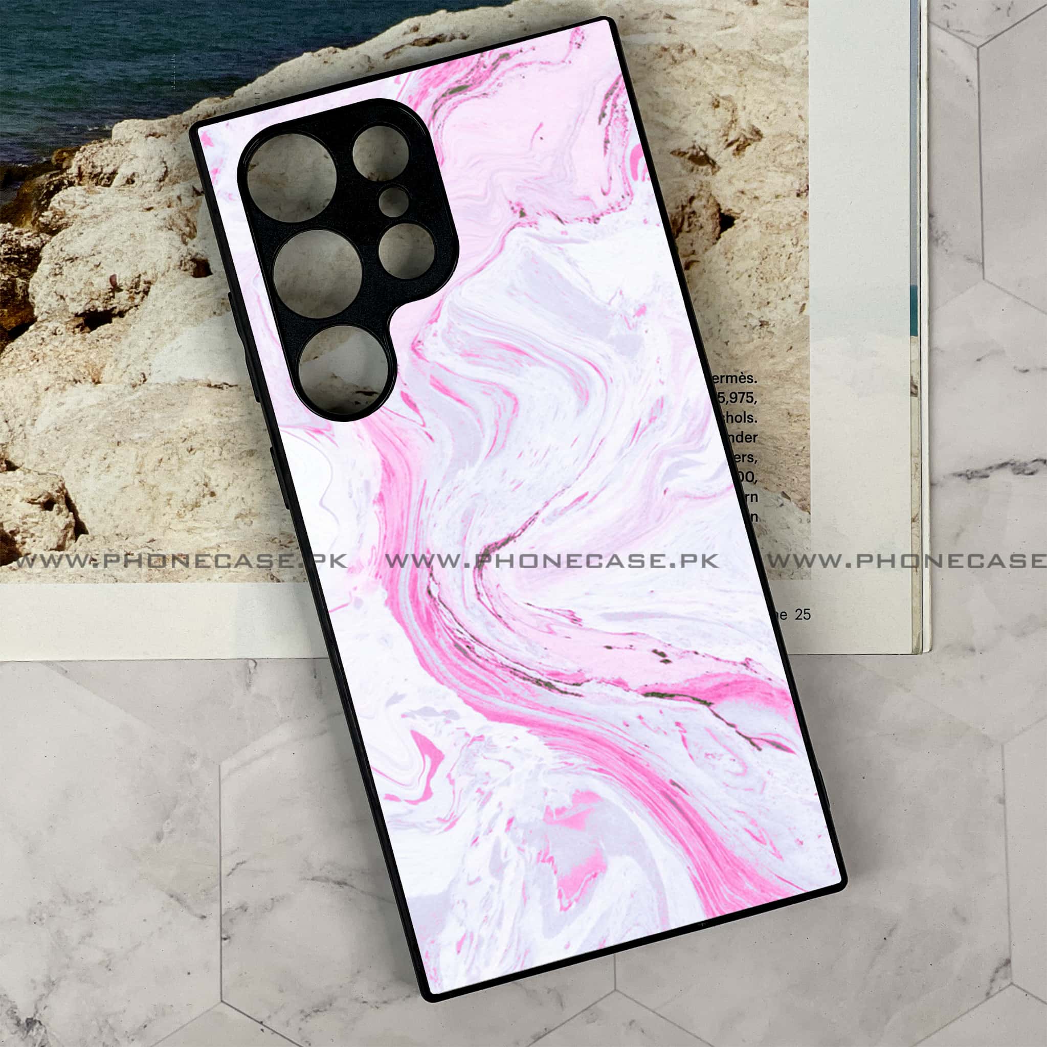 Samsung Galaxy S24 Ultra - Pink Marble Series - Premium Metal Printed soft Bumper shock Proof Case