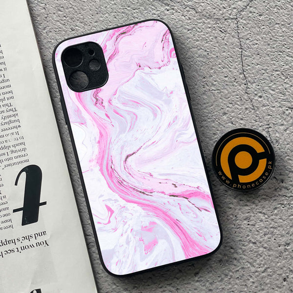 iPhone 11  Pink Marble Series Premium Printed Glass soft Bumper shock Proof Case