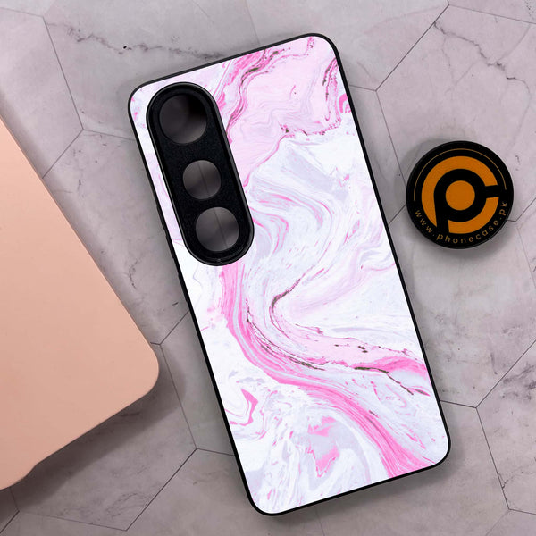 Vivo V50 Lite - Pink Marble Series - Premium Metal Printed soft Bumper shock Proof Case