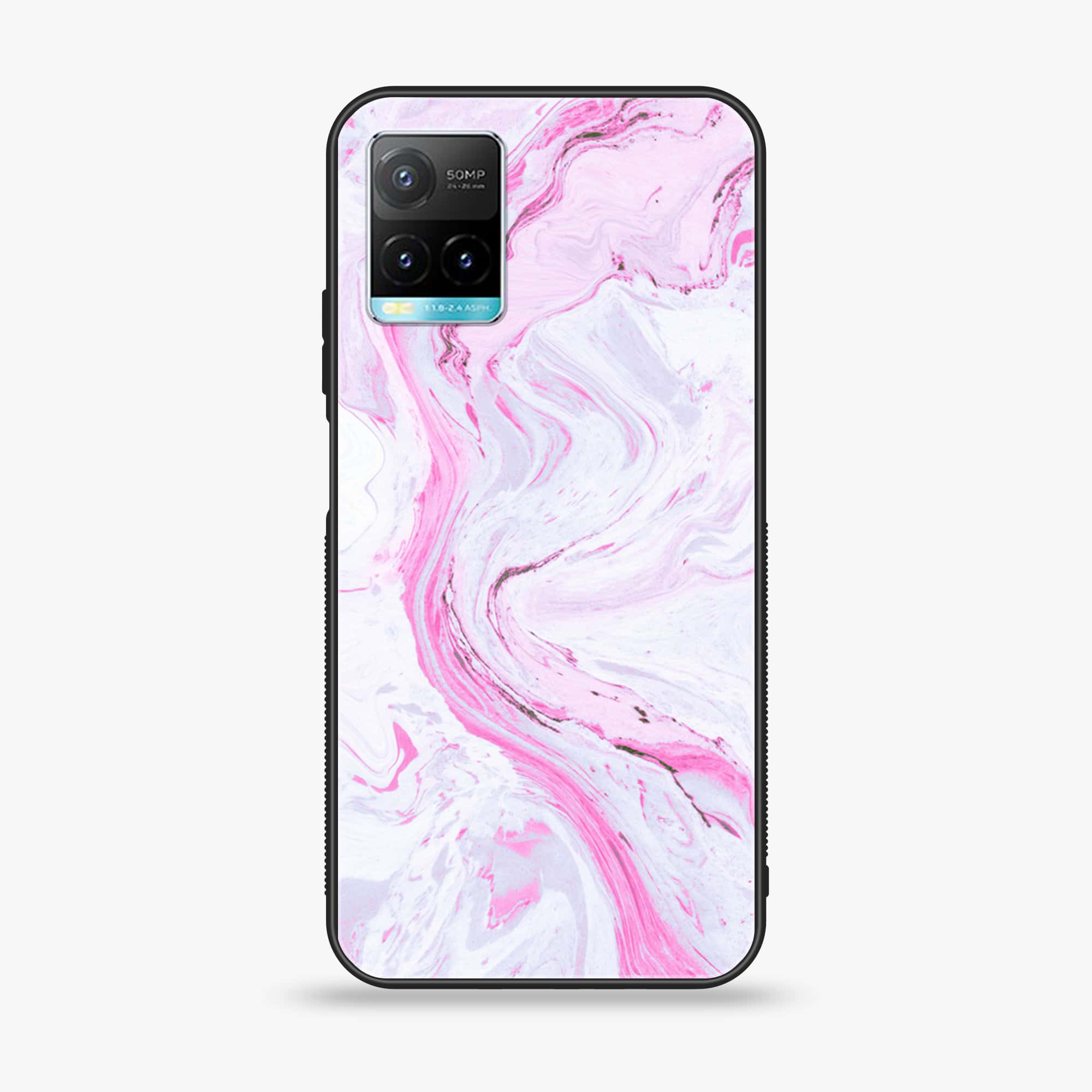 Vivo Y33T Pink Marble Series  Premium Printed Glass soft Bumper shock Proof Case