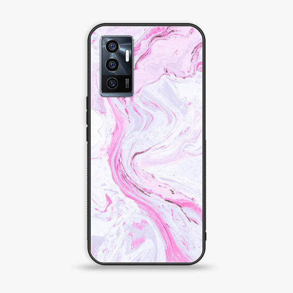 Vivo V23e - Pink Marble Series - Premium Printed Glass soft Bumper shock Proof Case