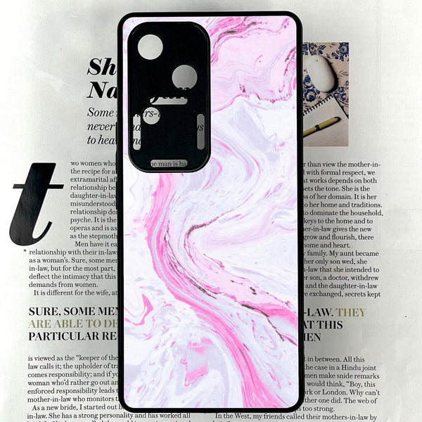 Vivo V30 - Pink Marble Series - Premium Printed Glass soft Bumper shock Proof Case