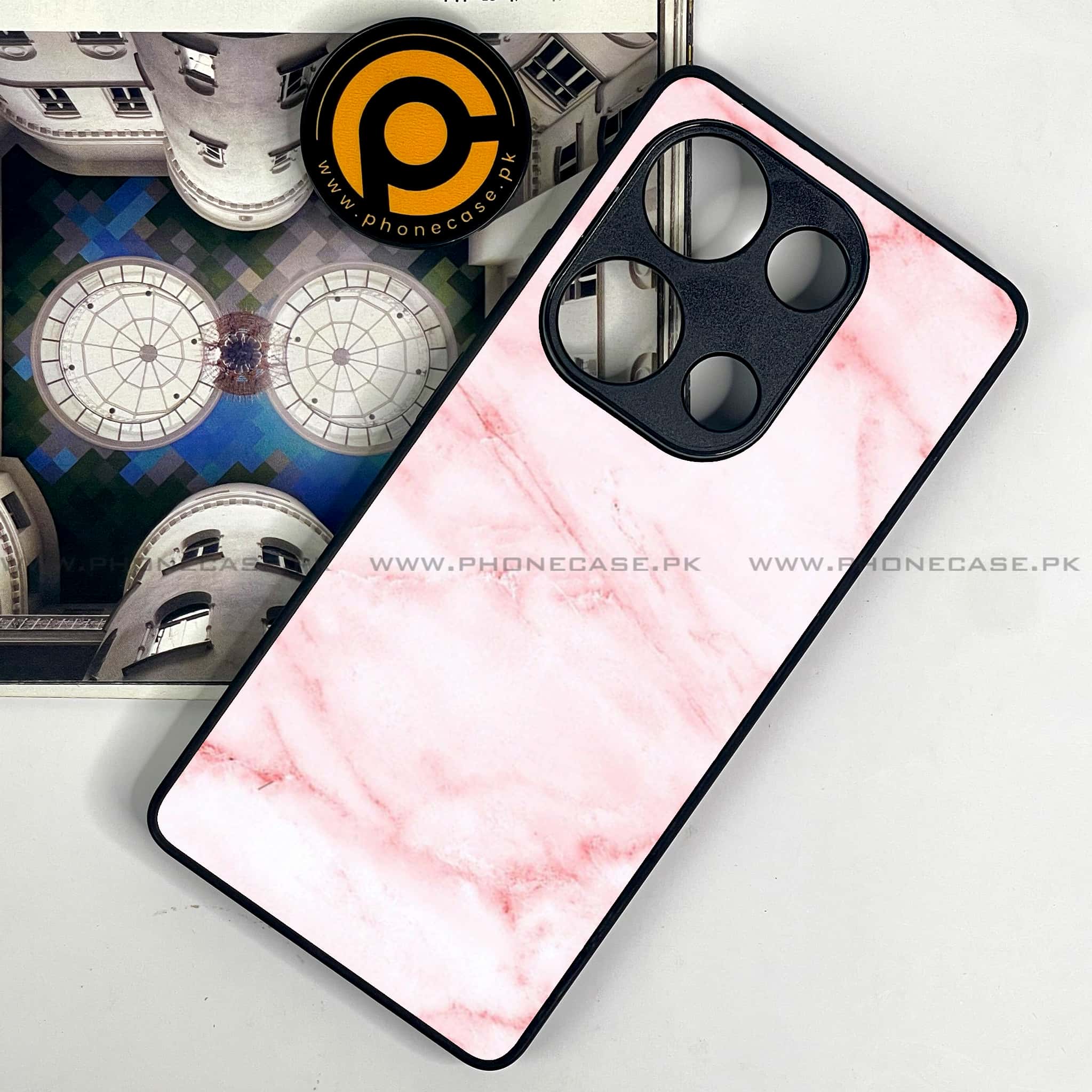 Redmi Note 13 Pro 4G - Pink Marble Series - Premium Metal Printed soft Bumper shock Proof Case