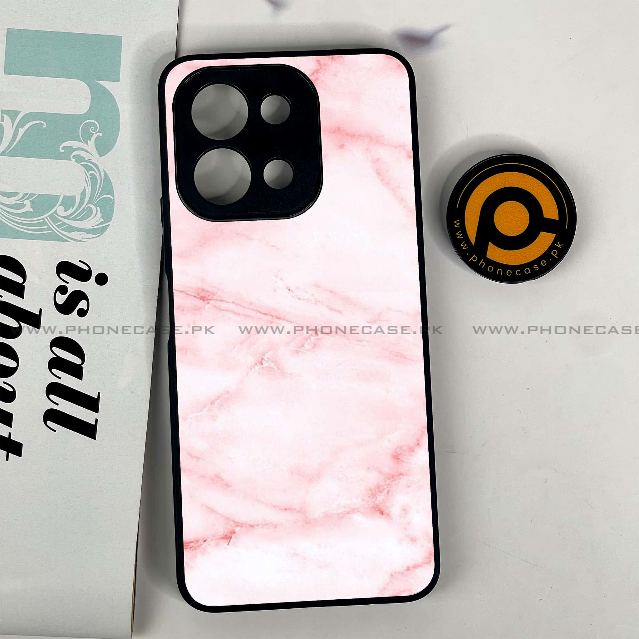 Vivo Y28 - Pink Marble Series - Premium Printed Glass soft Bumper shock Proof Case