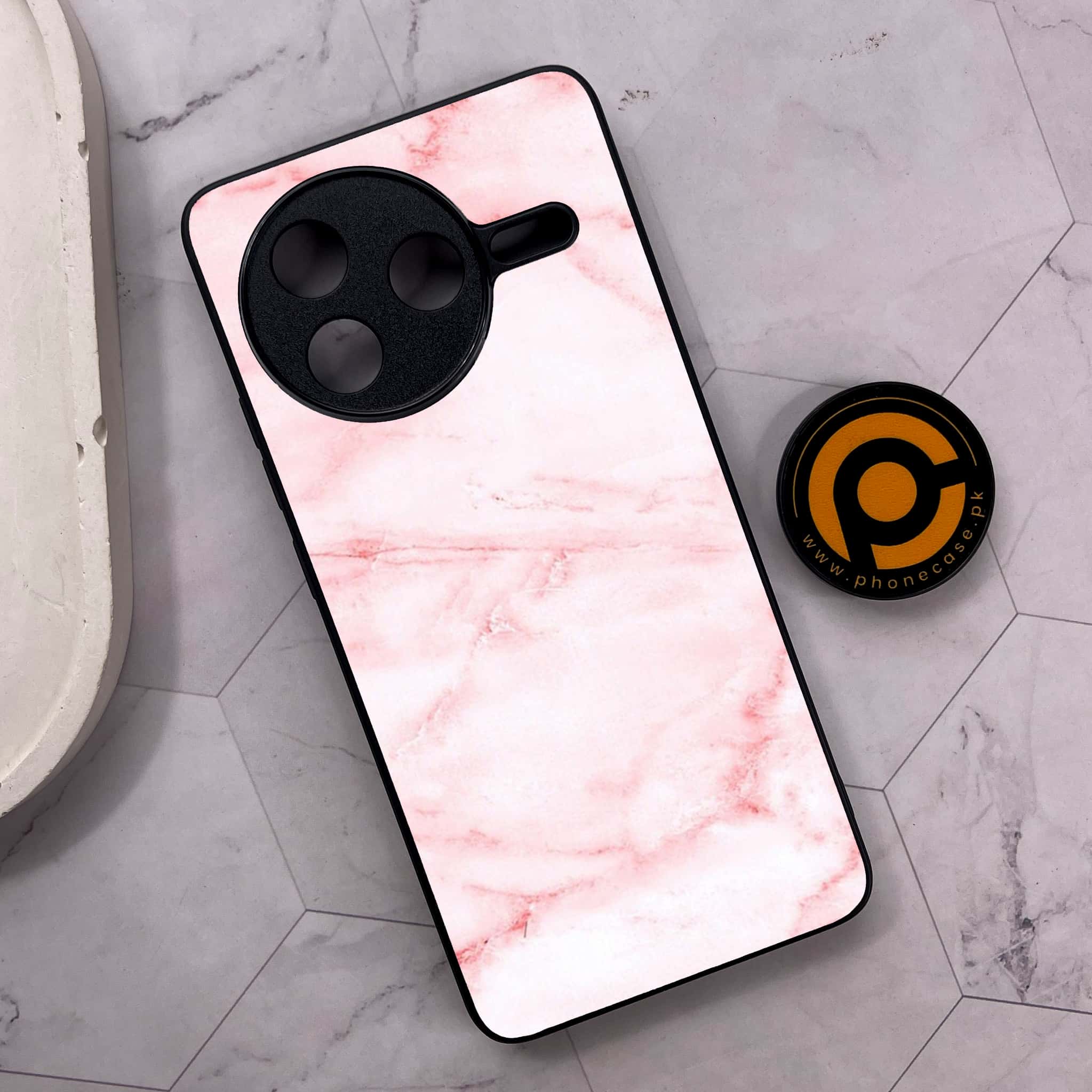 Xiaomi Poco F7 Pro 5G - Pink Marble Series - Premium Metal Printed soft Bumper shock Proof Case