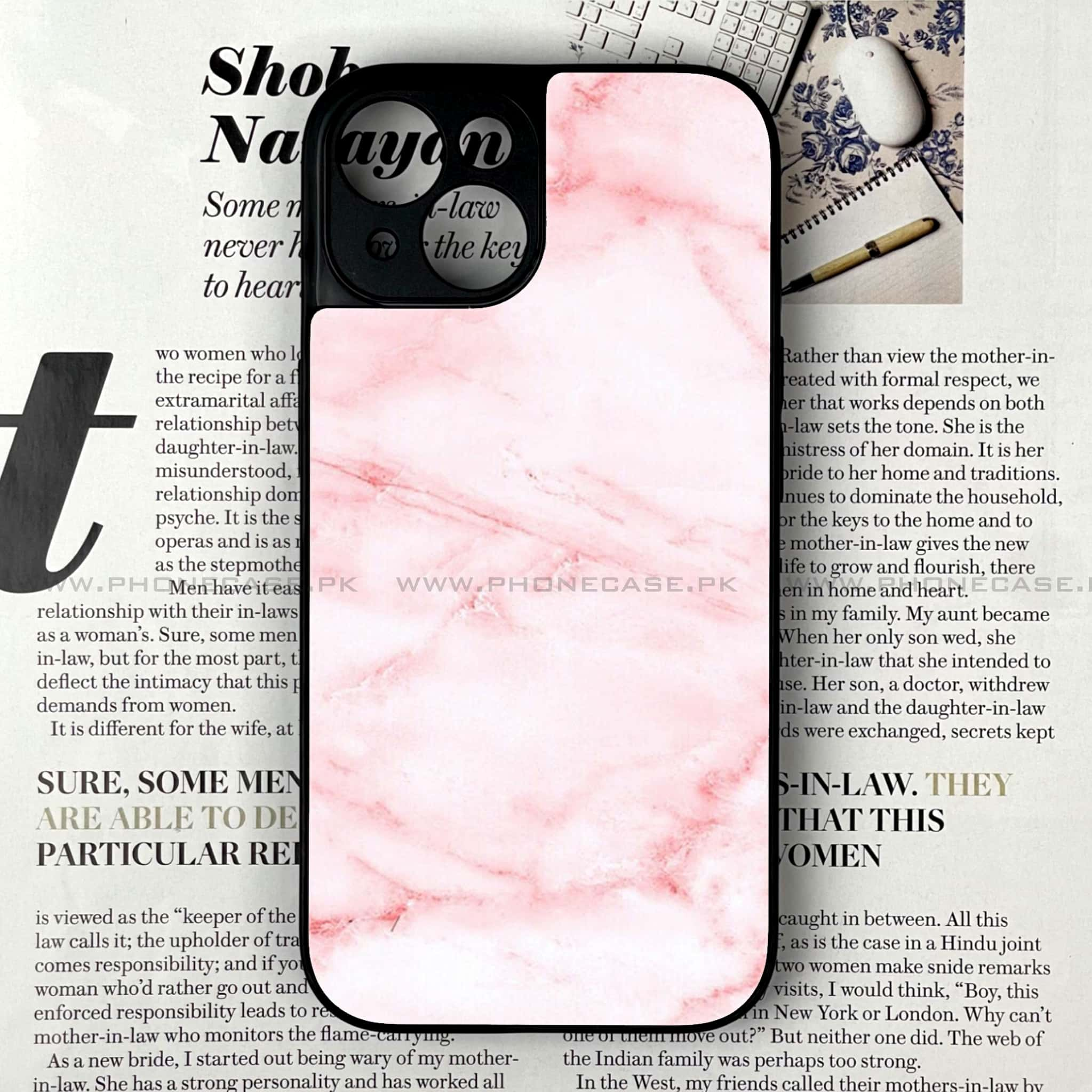 iPhone 14 - Pink Marble Series - Premium Printed Glass soft Bumper shock Proof Case