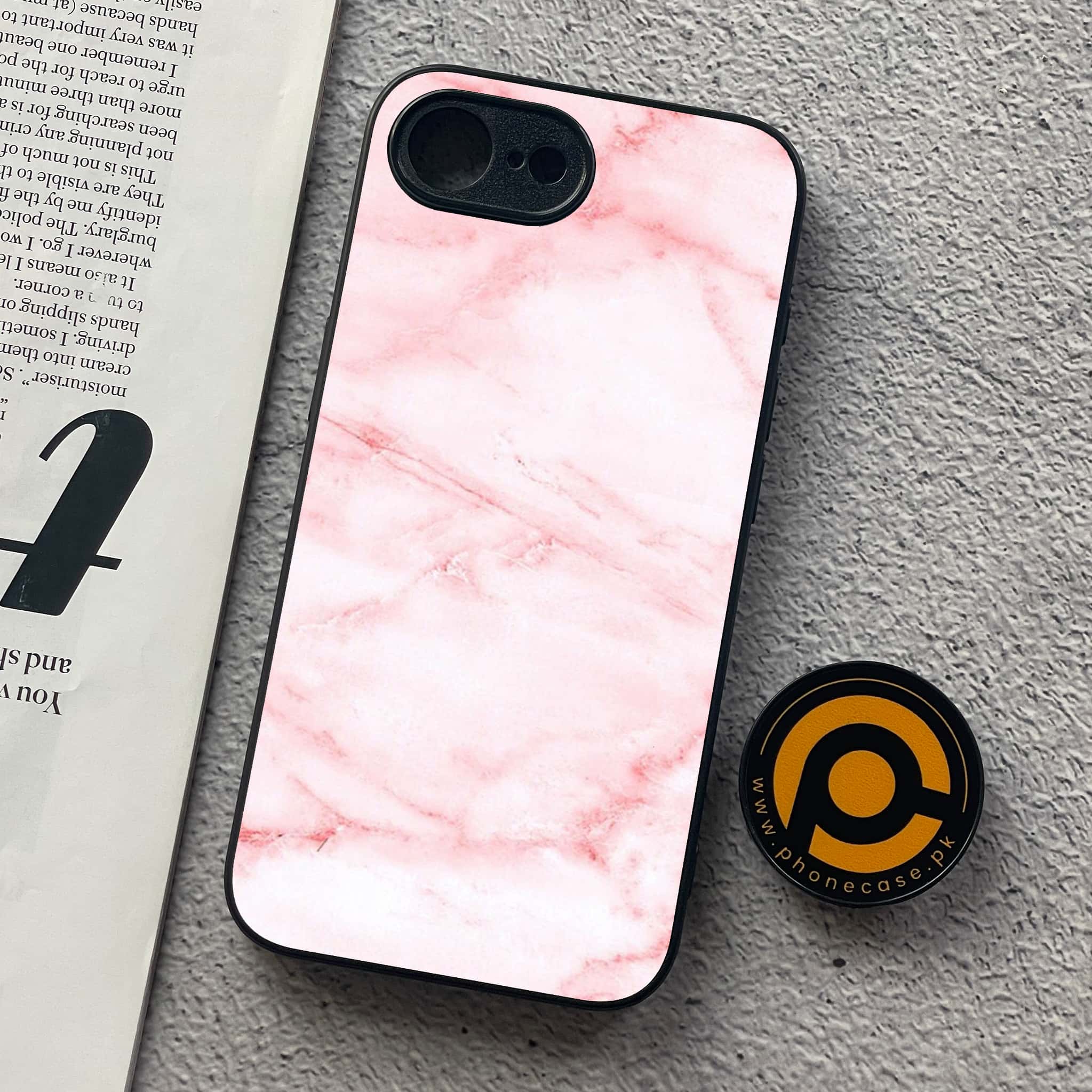 iPhone 16e - Pink Marble Series - Premium Metal  Printed soft Bumper shock Proof Case