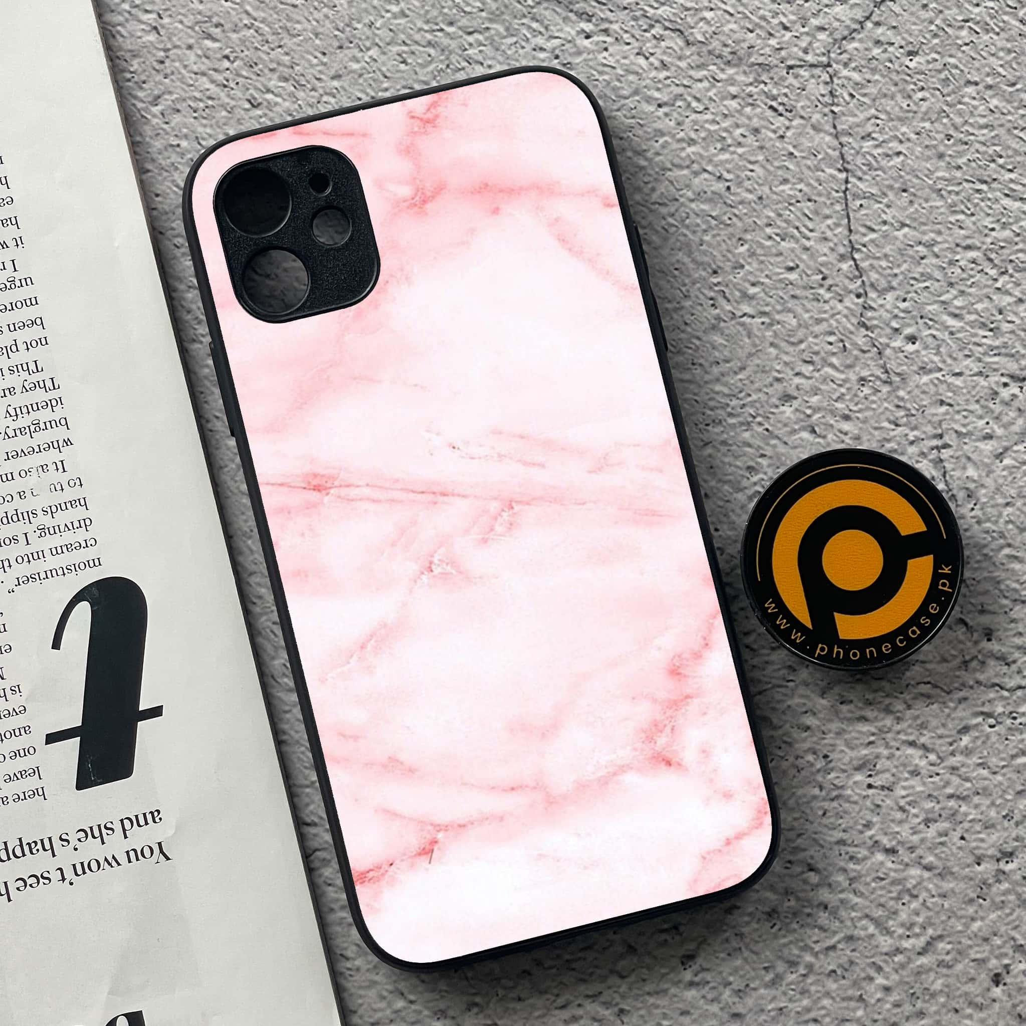 iPhone 11  Pink Marble Series Premium Printed Glass soft Bumper shock Proof Case