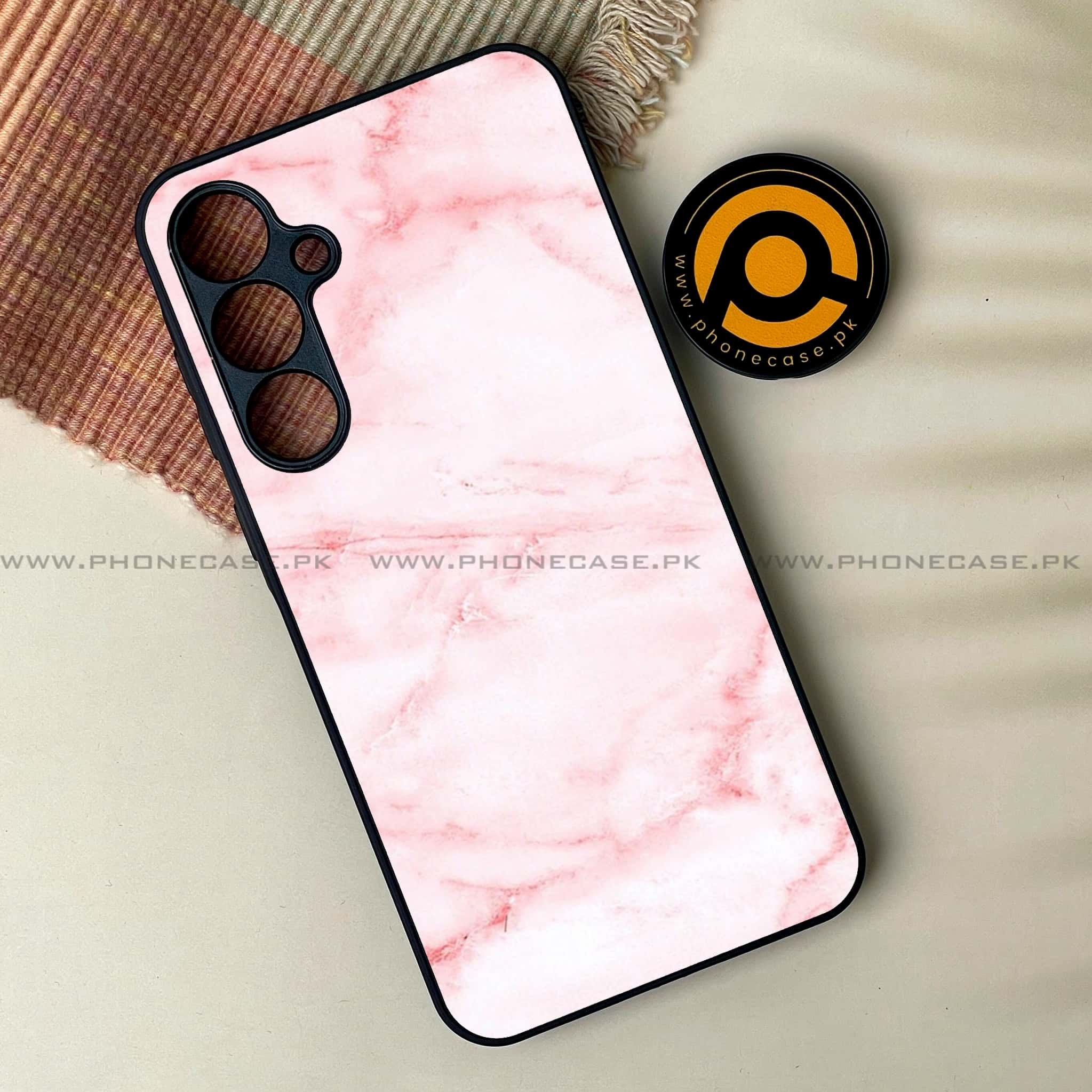 Samsung Galaxy M54 - Pink Marble Series - Premium Printed Glass soft Bumper shock Proof Case