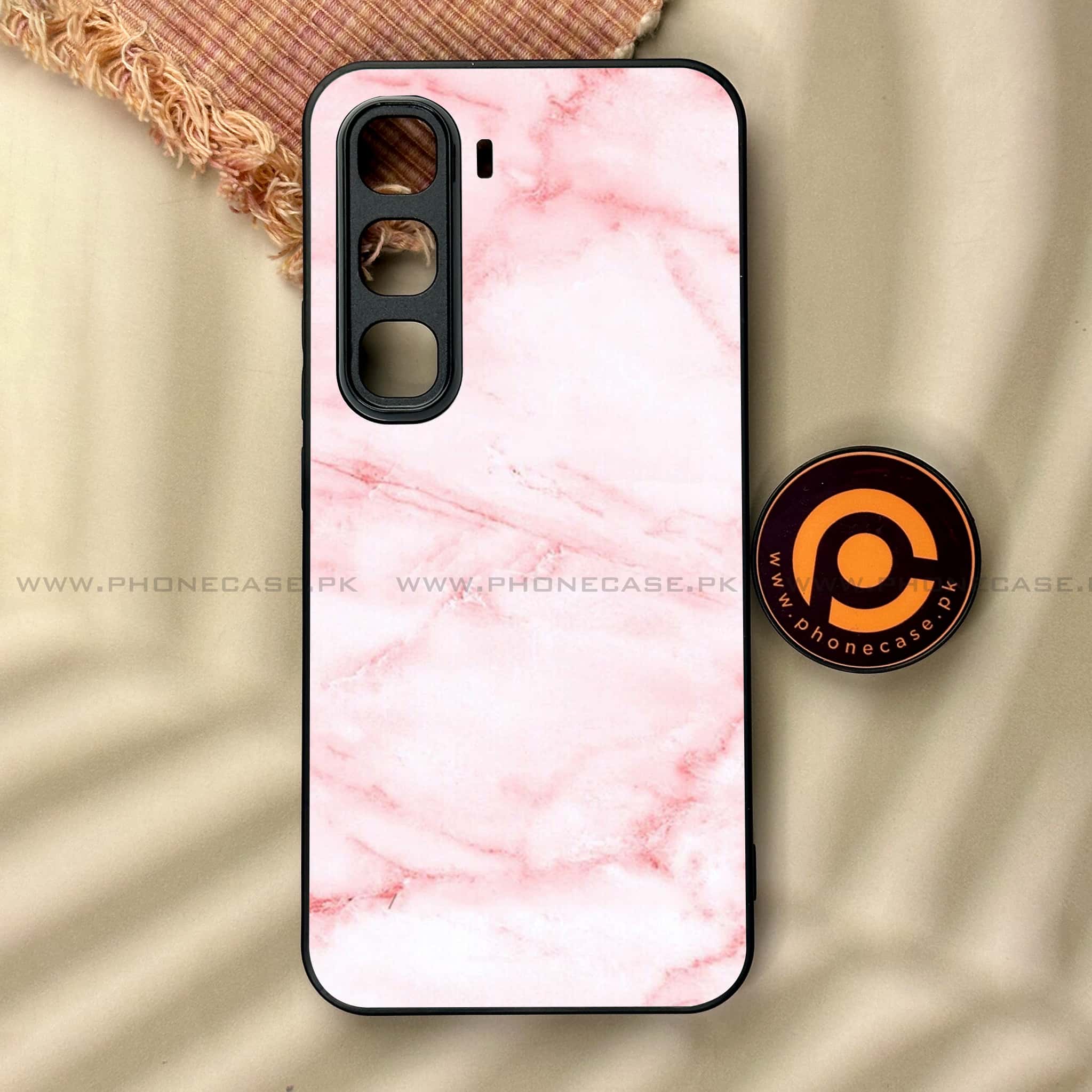 Infinix Hot 60 Pro - Pink Marble Series - Premium Metal Printed soft Bumper shock Proof Case