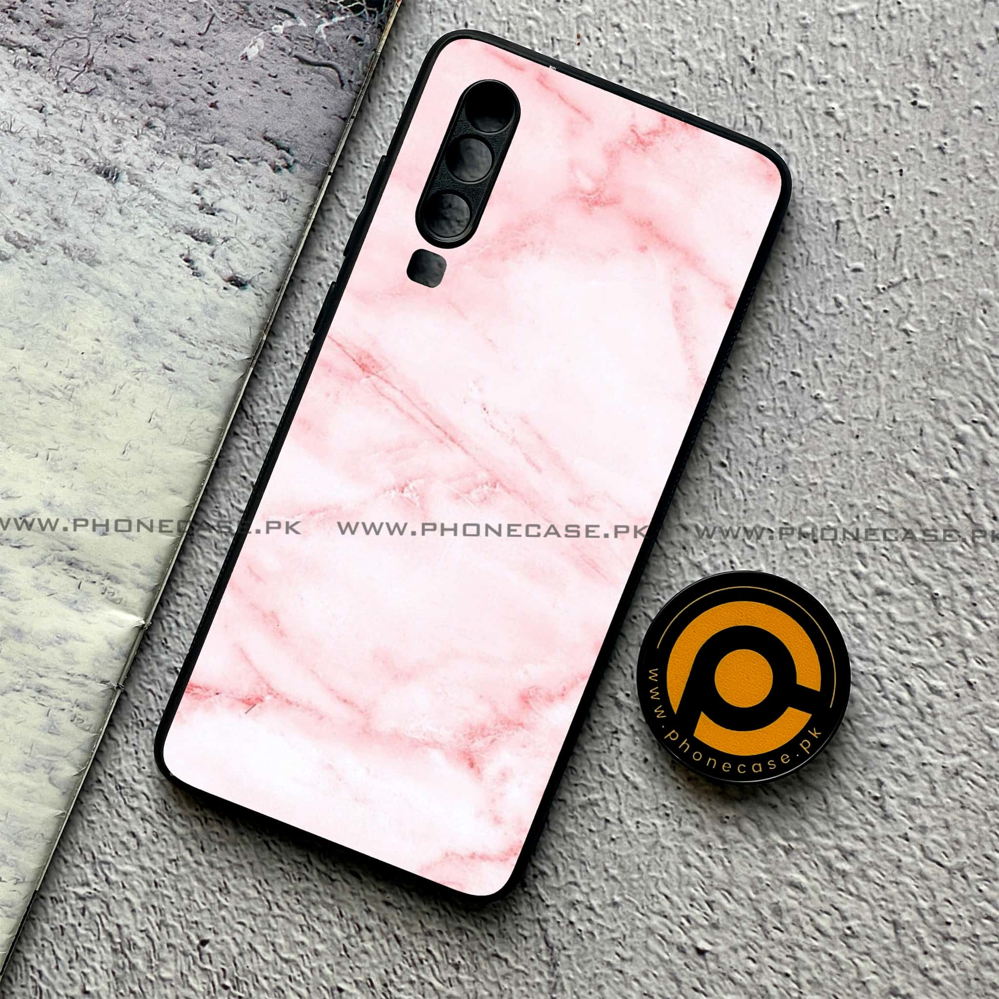 Huawei P30 - Pink Marble Series - Premium Printed Glass soft Bumper shock Proof Case