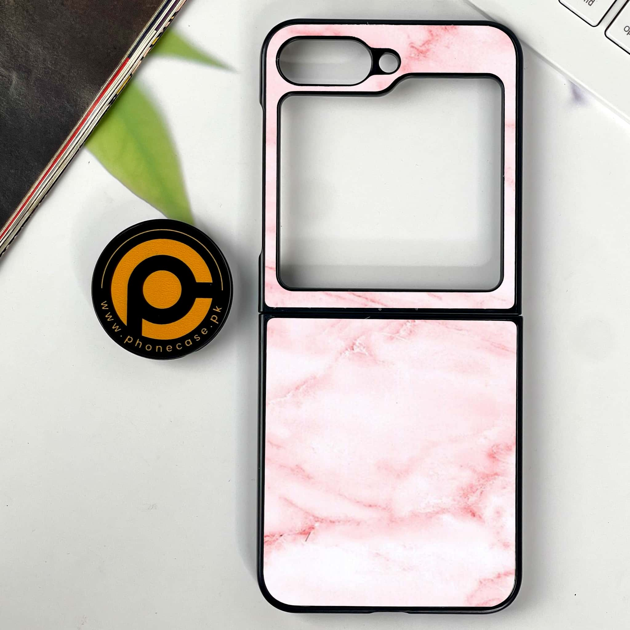 Galaxy Z Flip 6 - Pink Marble Series - Premium Printed Glass soft Bumper shock Proof Case