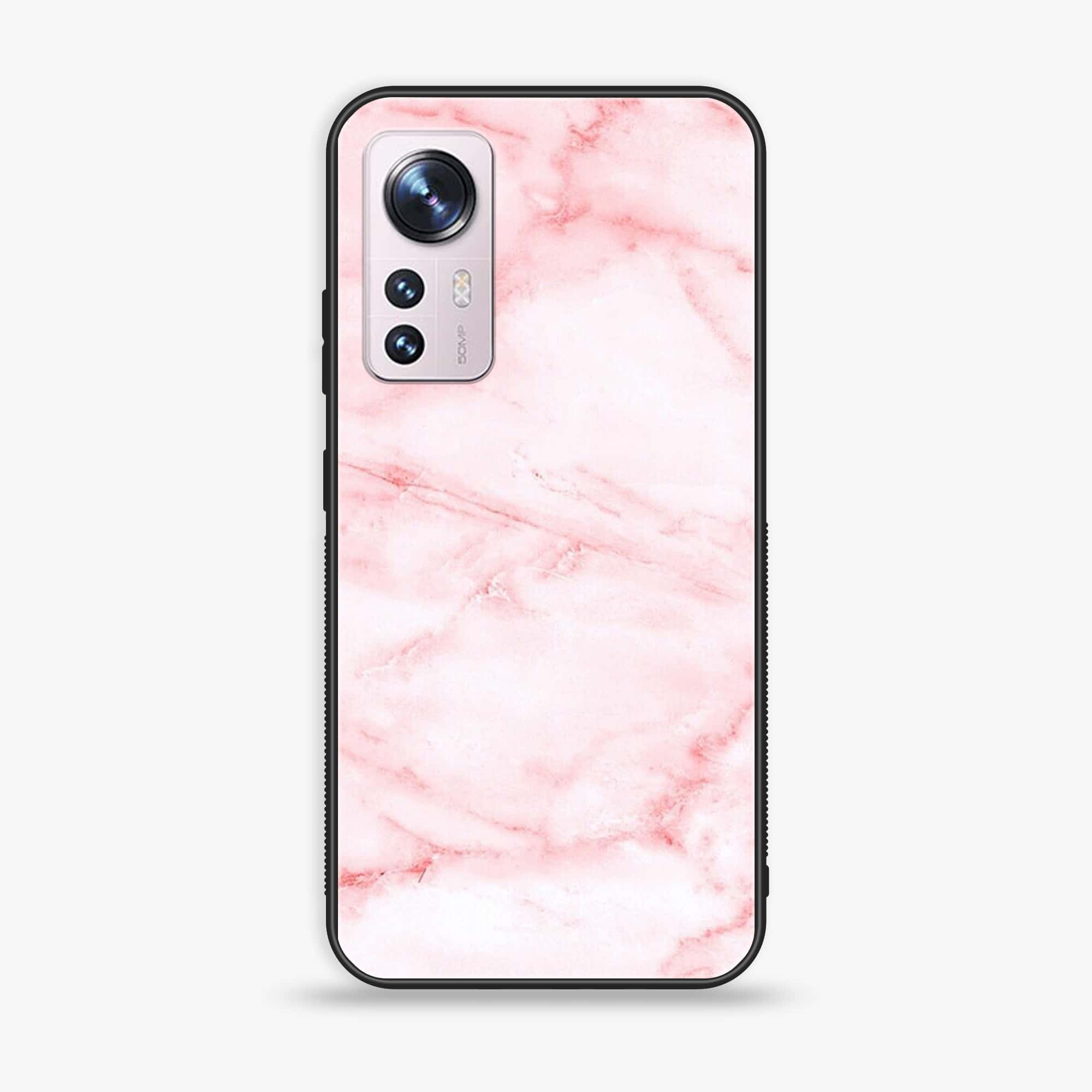 Xiaomi 12X Pink Marble Series  Premium Printed Glass soft Bumper shock Proof Case