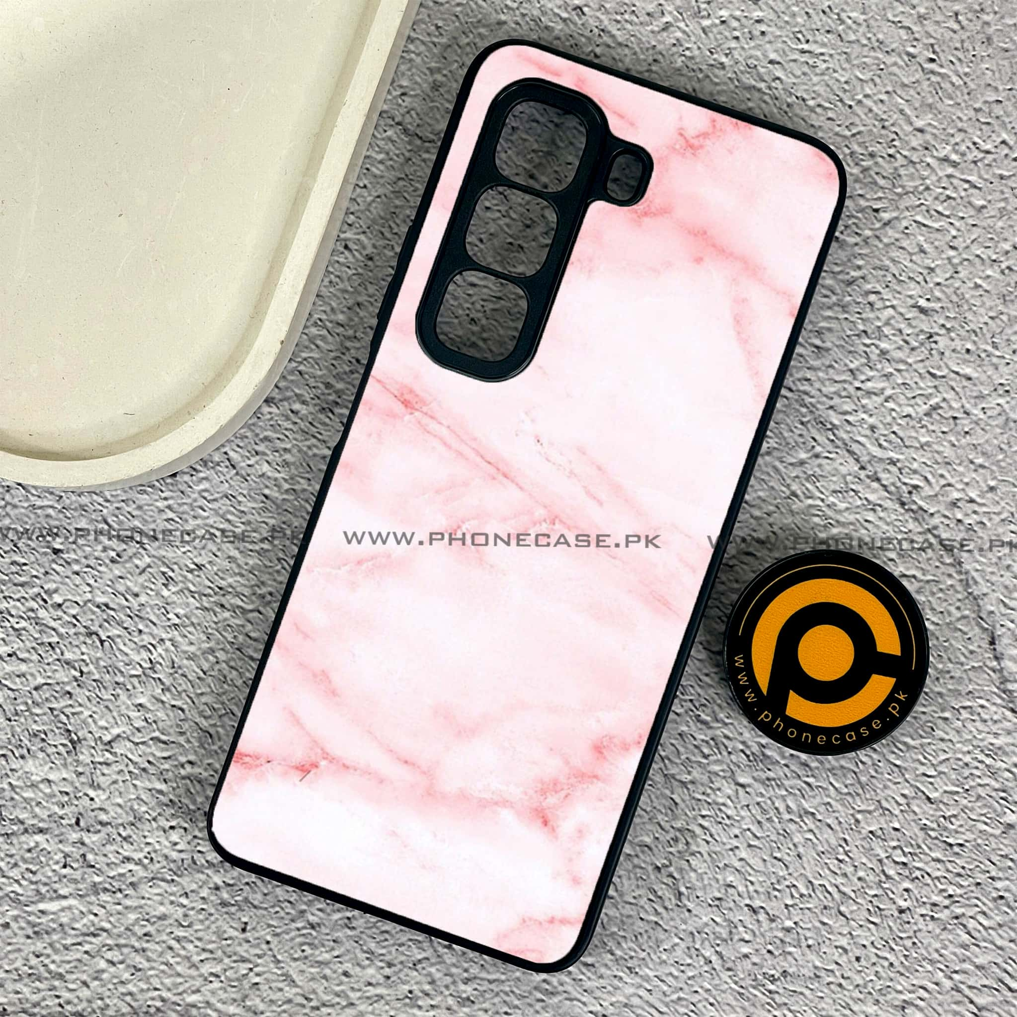 Infinix Hot 50 Pro - Pink Marble Series - Premium Printed Glass soft Bumper shock Proof Case