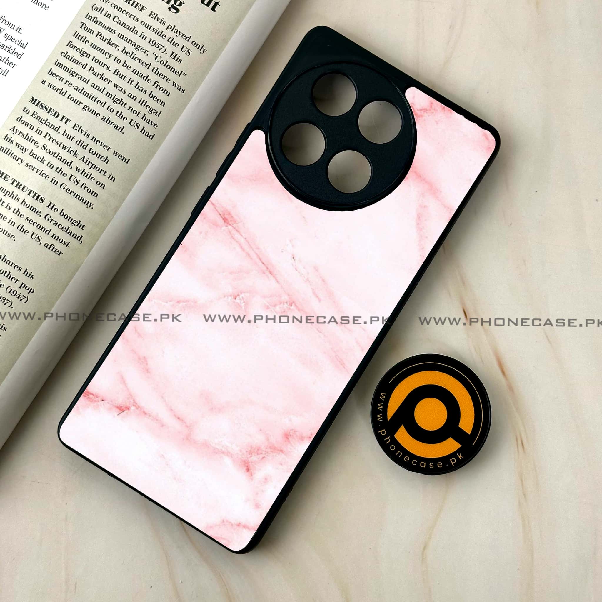 Tecno Camon 30s - Pink Marble Series - Premium Metal Printed soft Bumper shock Proof Case