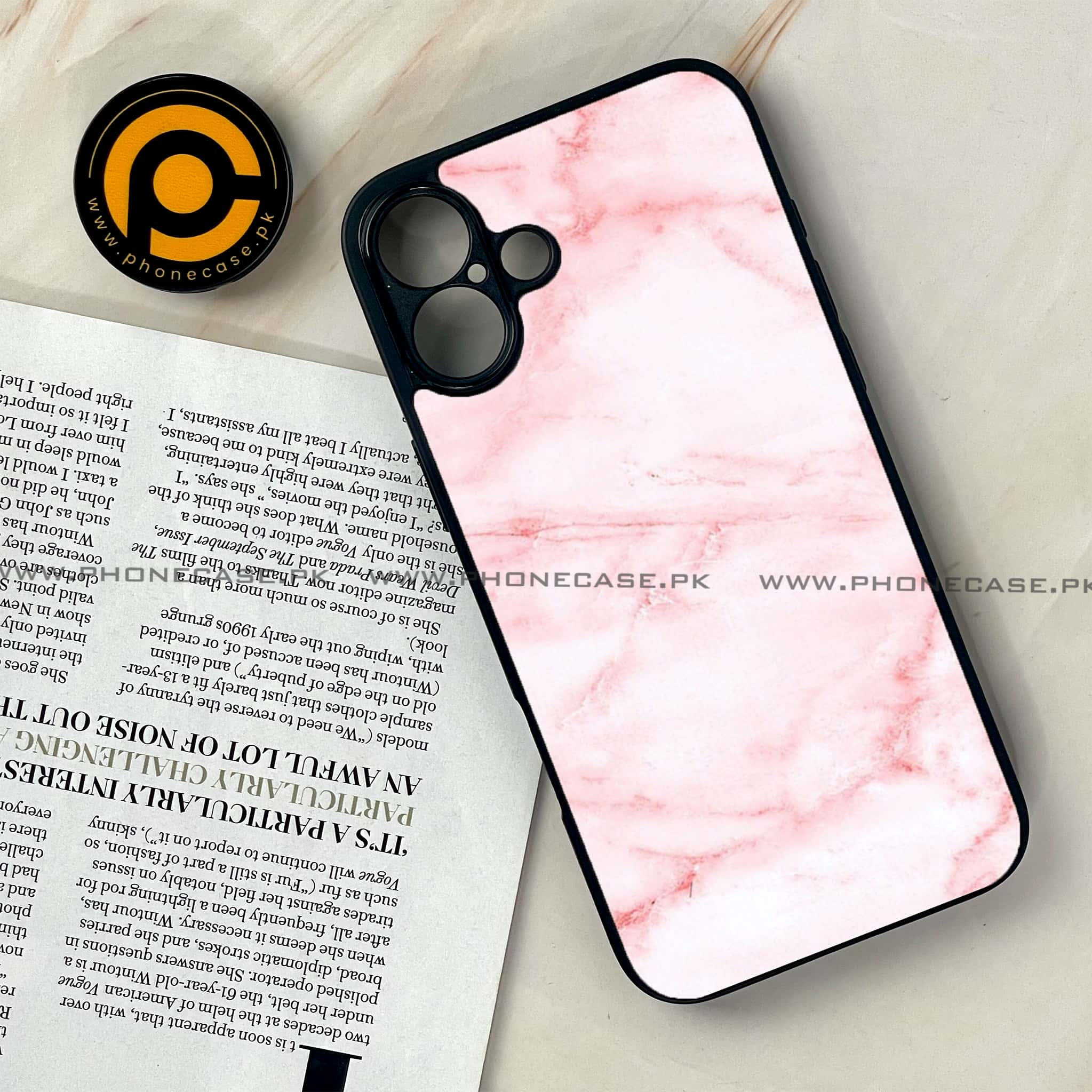 iPhone 16 Plus - Pink Marble Series - Premium Printed Glass soft Bumper shock Proof Case