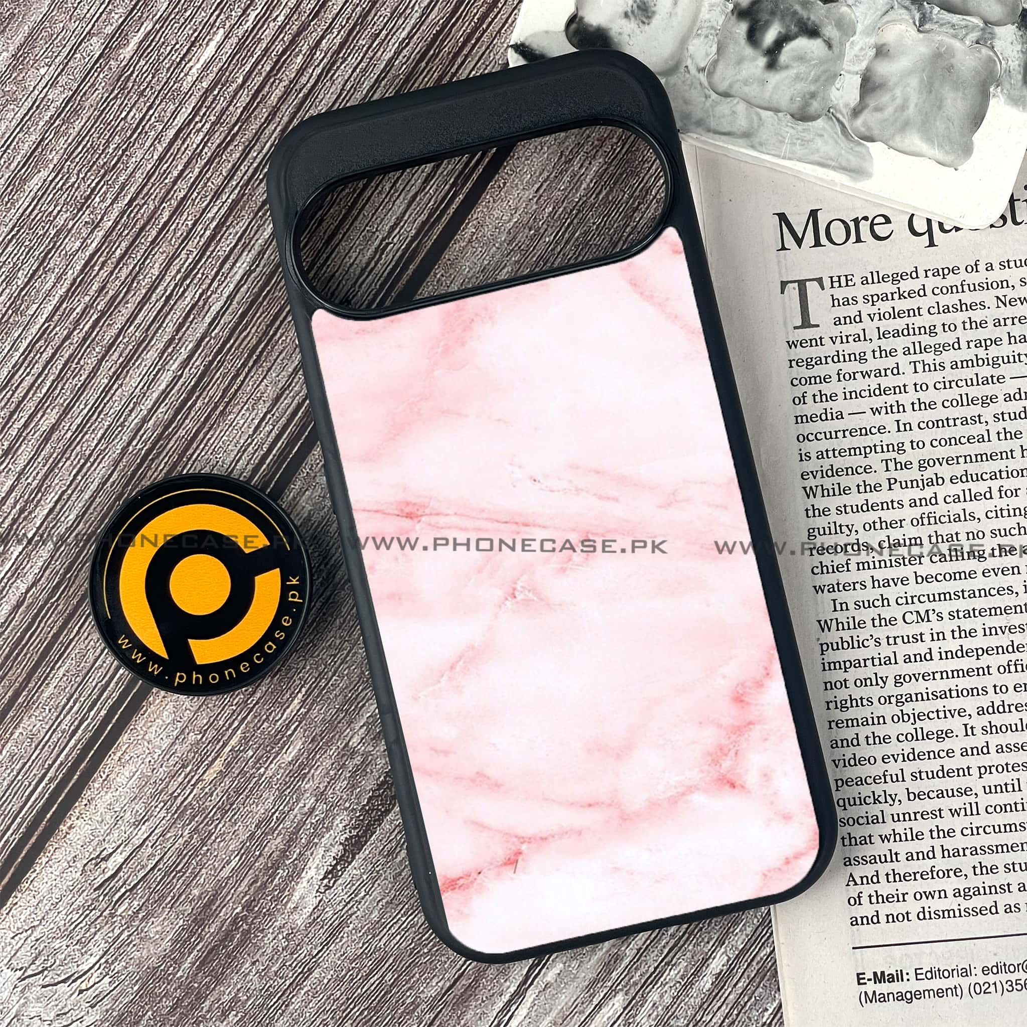 Google Pixel 9 - Pink Marble Series - Premium Printed Glass soft Bumper shock Proof Case