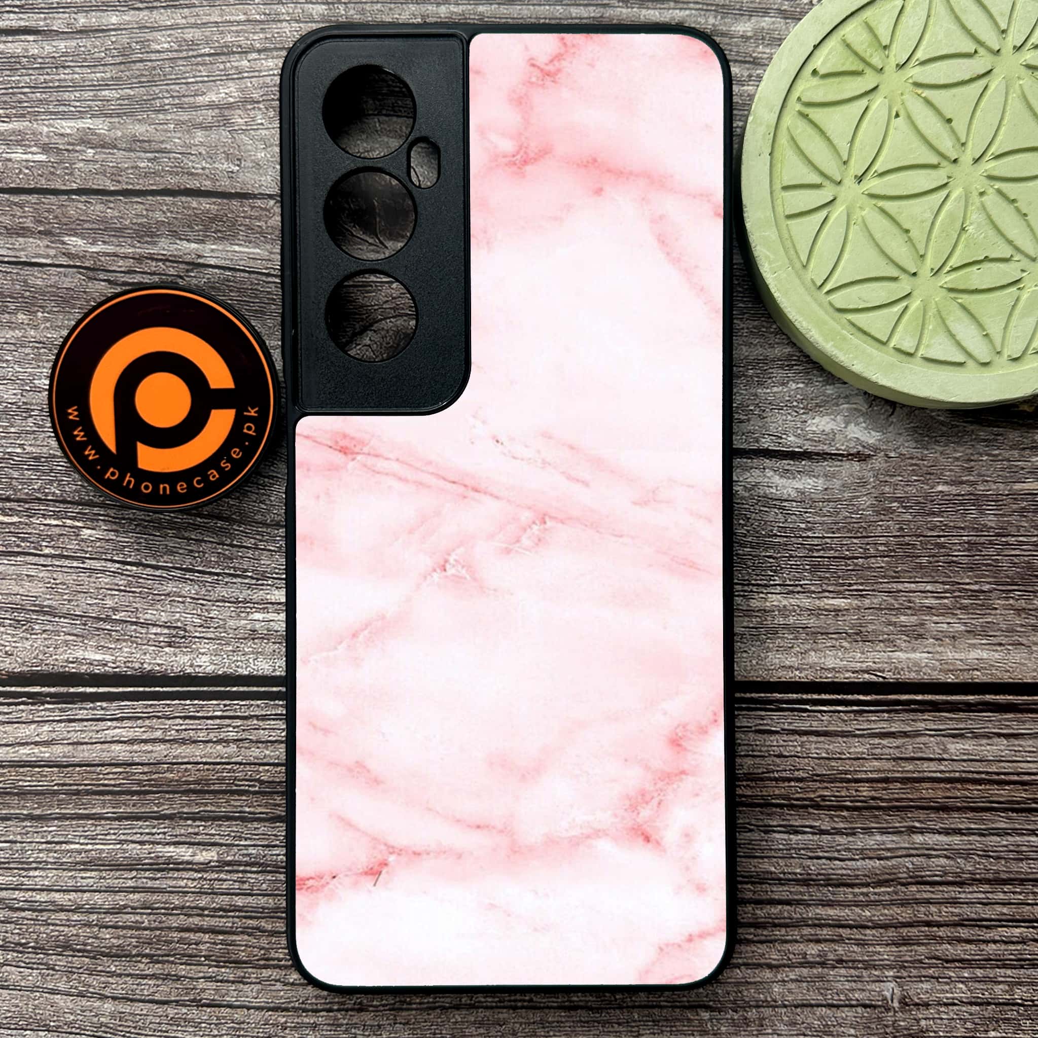Realme C65  - Pink Marble Series - Premium Metal Printed soft Bumper shock Proof Case