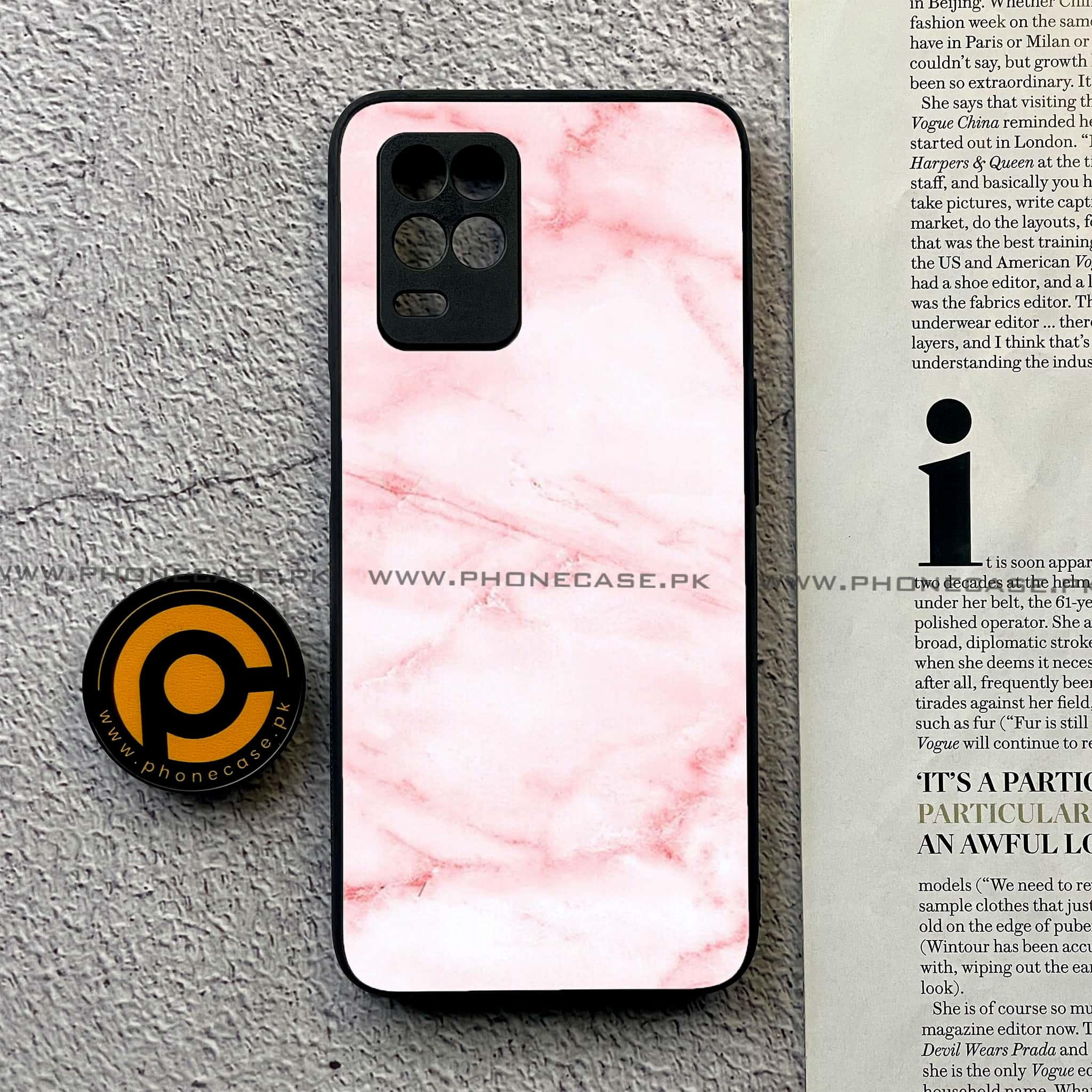 Realme Narzo 30 5G - Pink Marble Series - Premium Printed Glass soft Bumper shock Proof Case