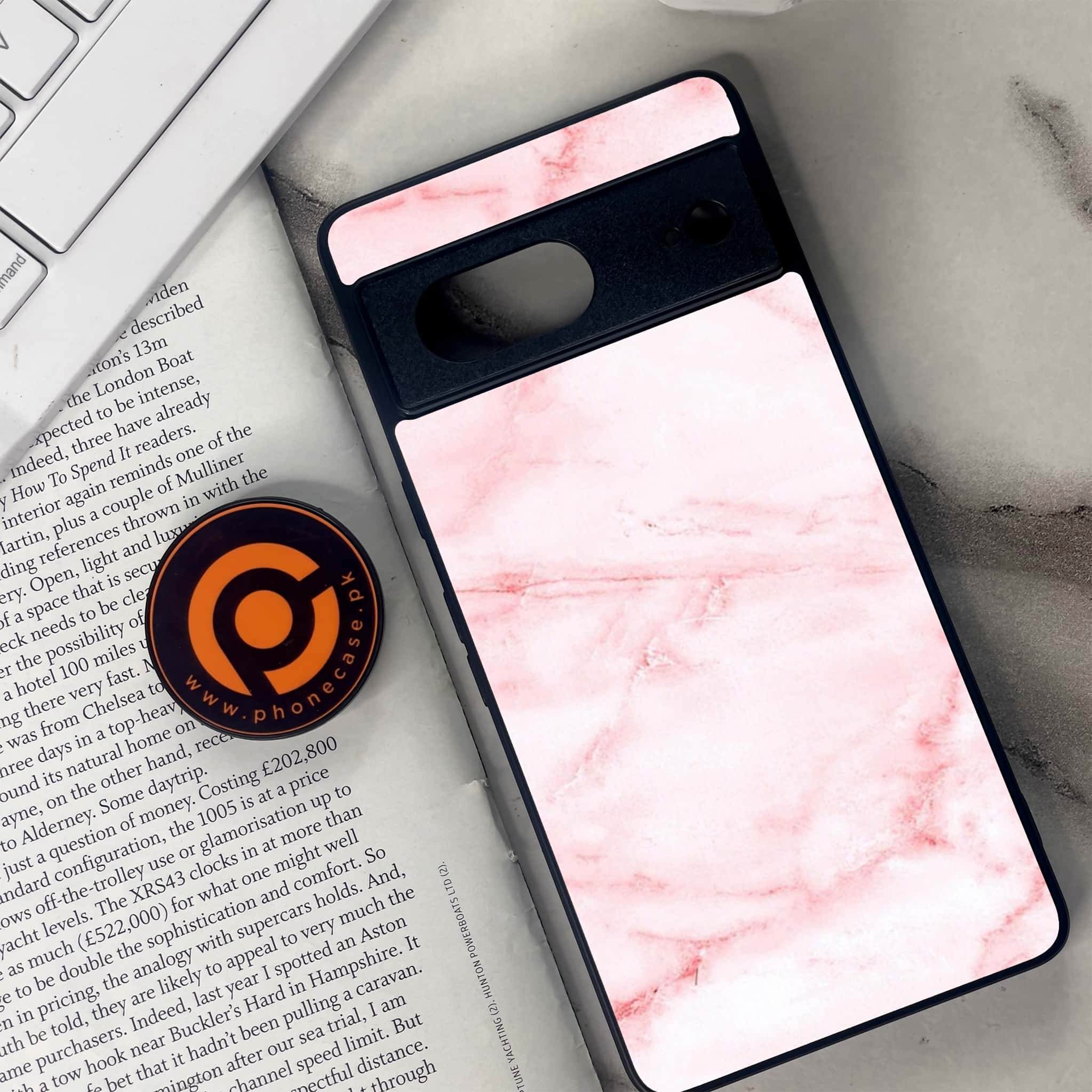 Google Pixel 7 - Pink Marble Series - Premium Metal Printed soft Bumper Shock Proof Case