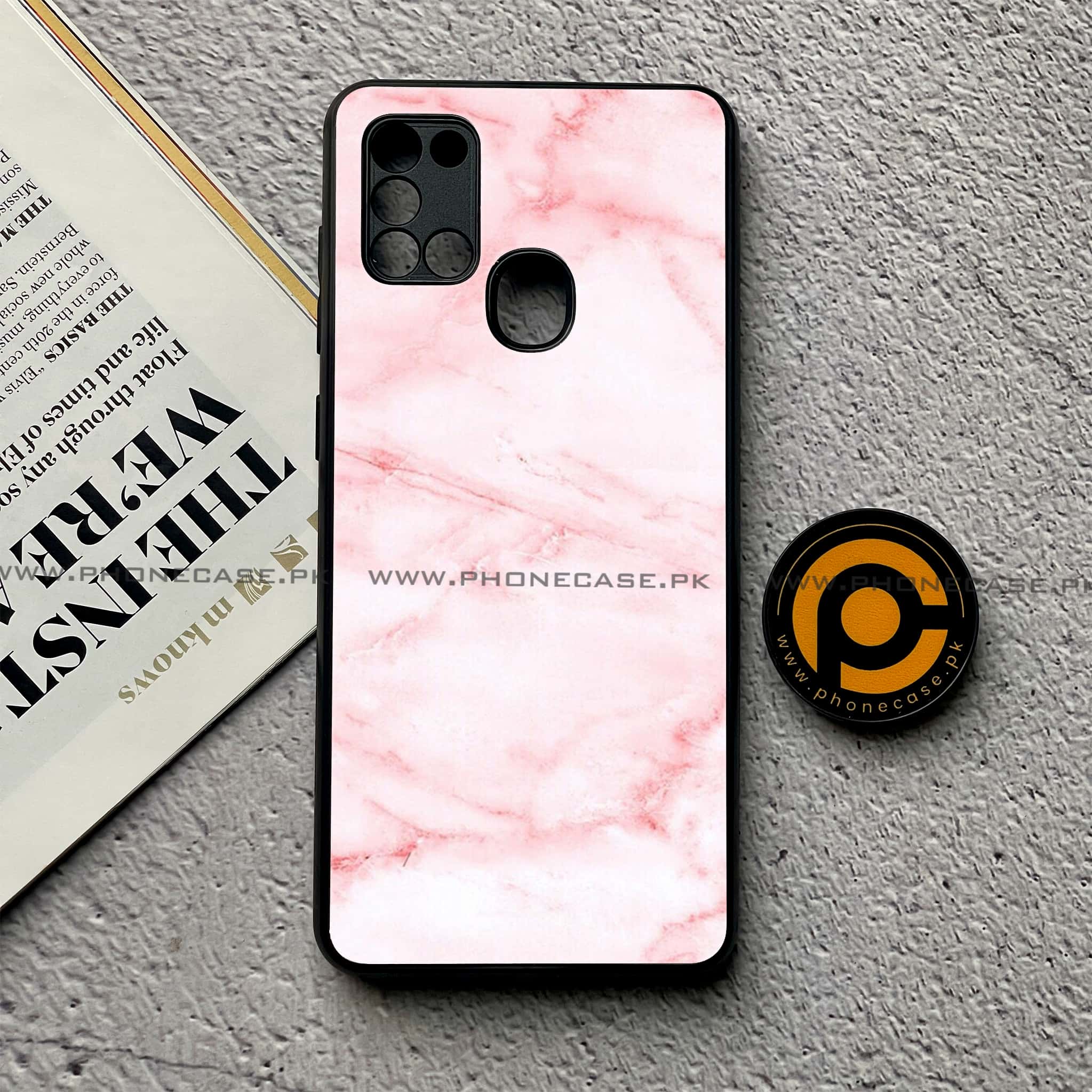 Samsung Galaxy A21s - Pink Marble Series - Premium Printed Glass soft Bumper shock Proof Case