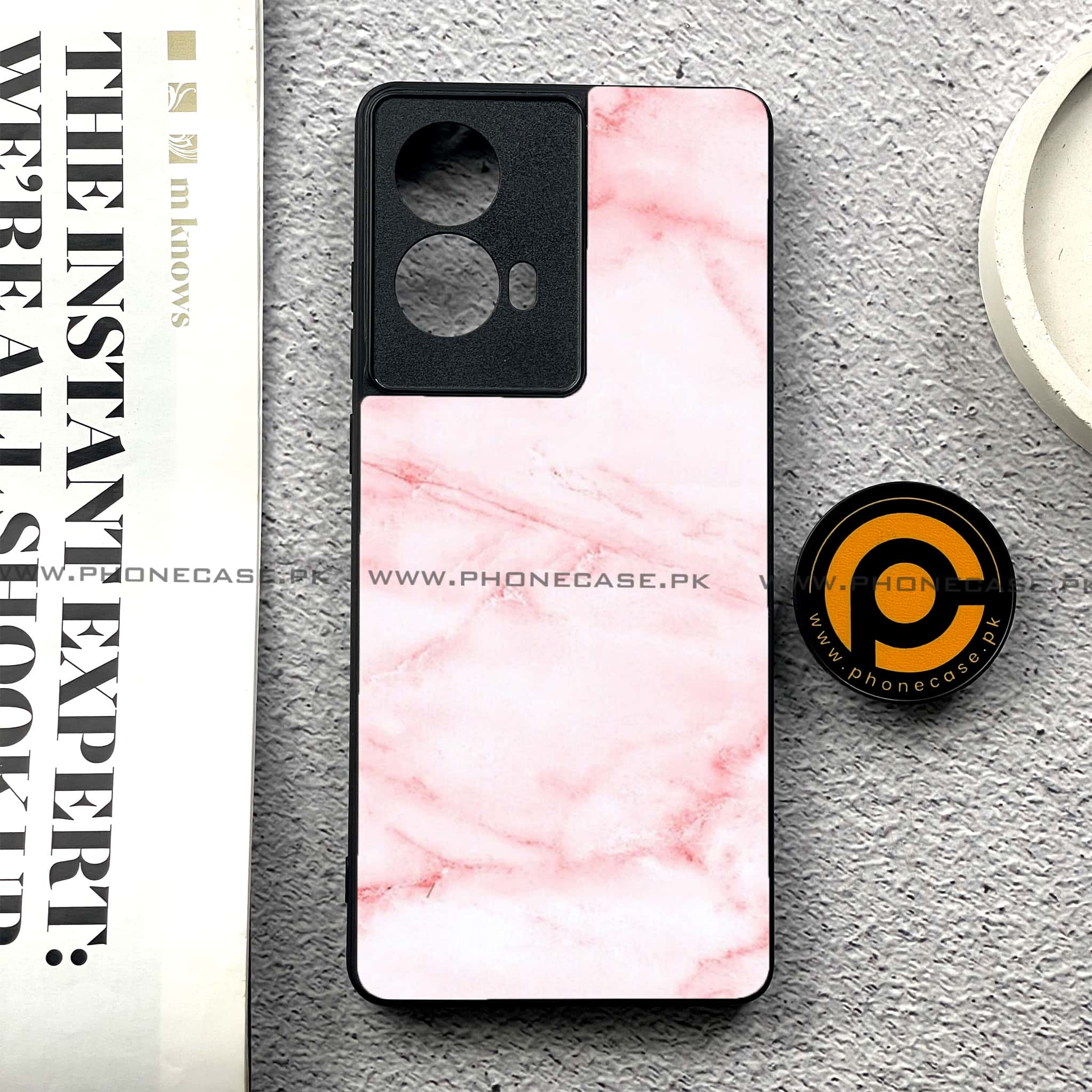 Moto G85 - Pink Marble Series - Premium Printed Glass soft Bumper shock Proof Case