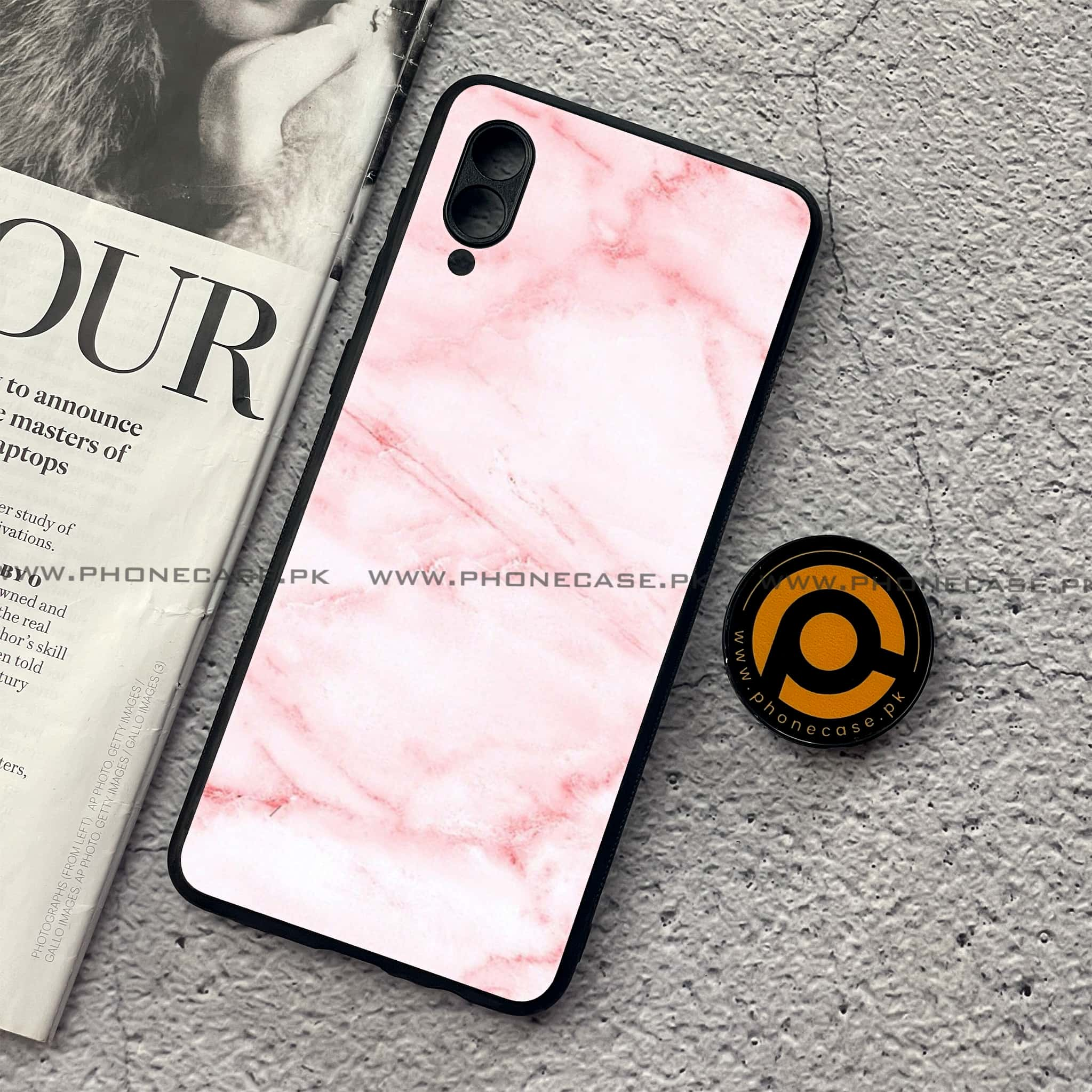 Samsung Galaxy A02 - Pink Marble Series - Premium Printed Metal soft Bumper shock Proof Case