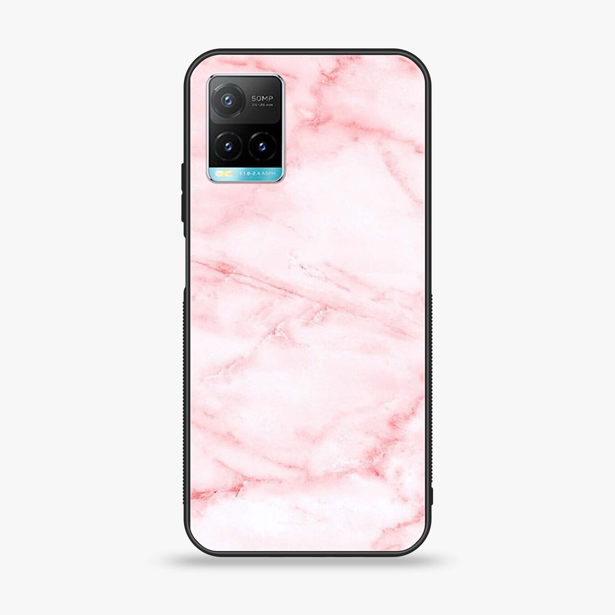 Vivo Y33T Pink Marble Series  Premium Printed Glass soft Bumper shock Proof Case