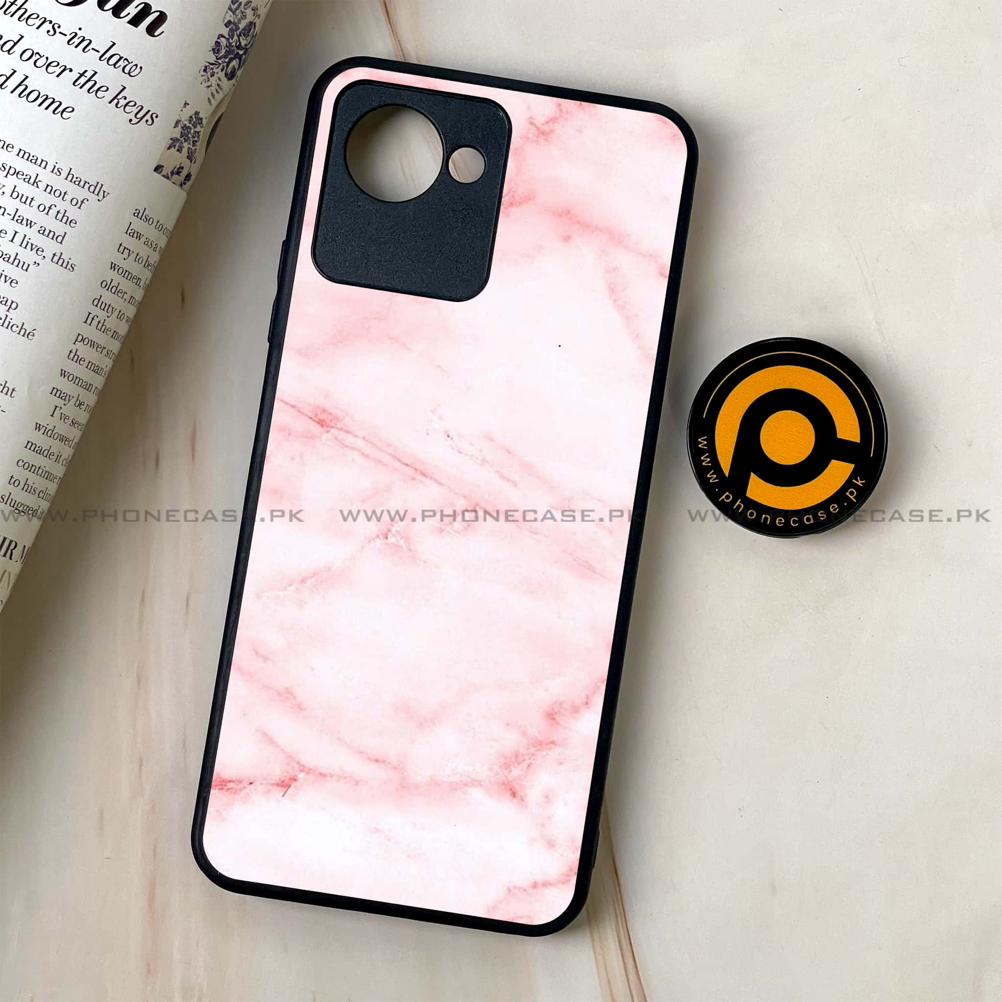 Realme C30 - Pink Marble Series - Premium Printed Glass soft Bumper shock Proof Case
